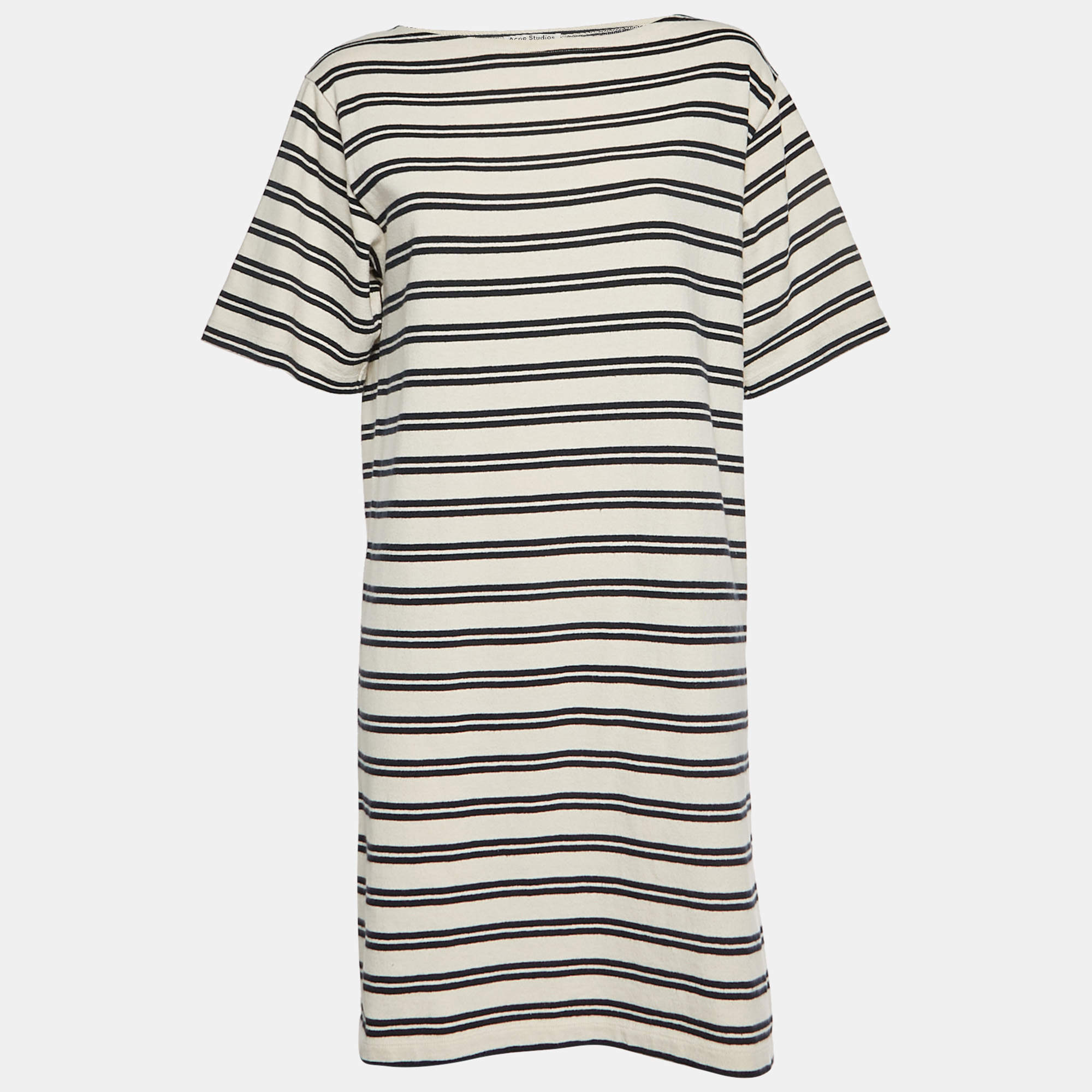 Pre Owned Acne Studios White/Blue Dodora Striped Jersey T-Shirt Dress M