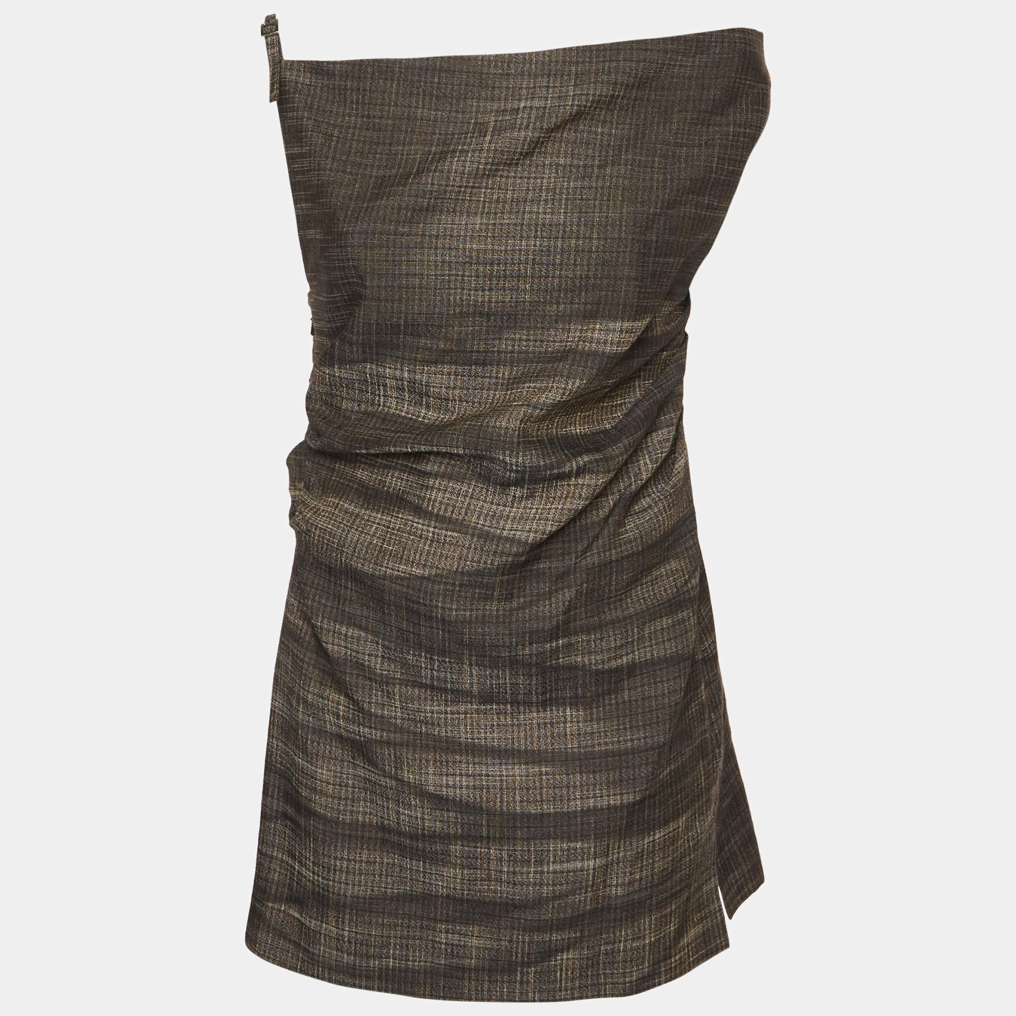 Pre Owned Acne Studios Brown Checked Linen Blend Dumella Mini Dress M
