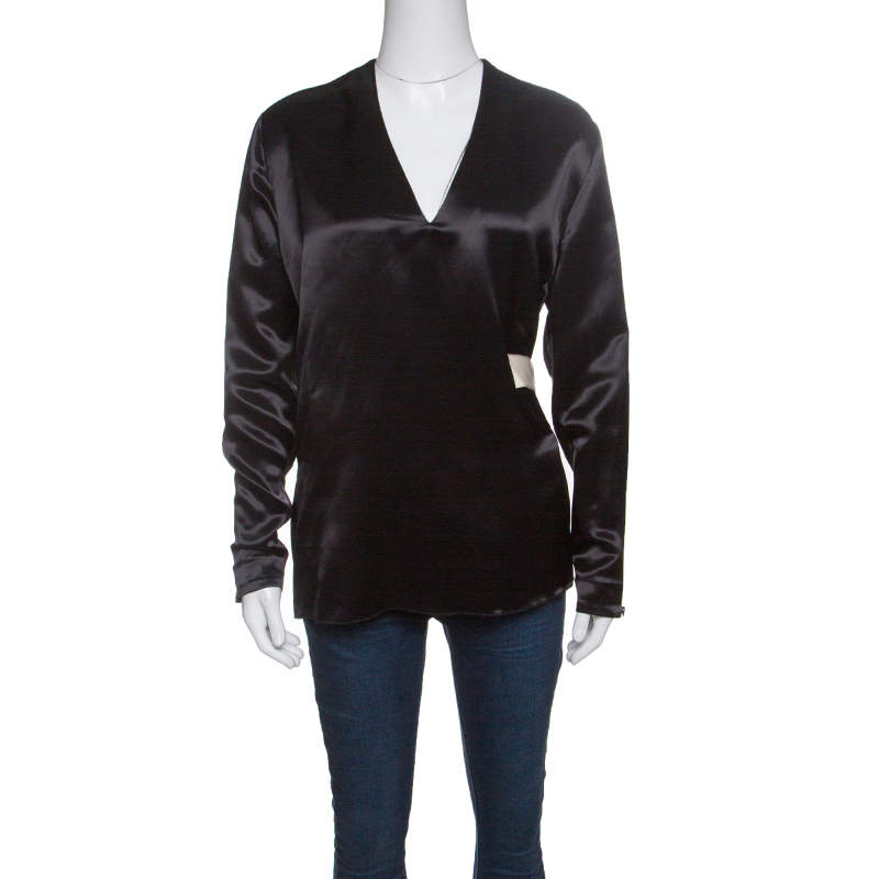 Pre Owned Acne Studios Black Satin Belted Cathay Blouse S
