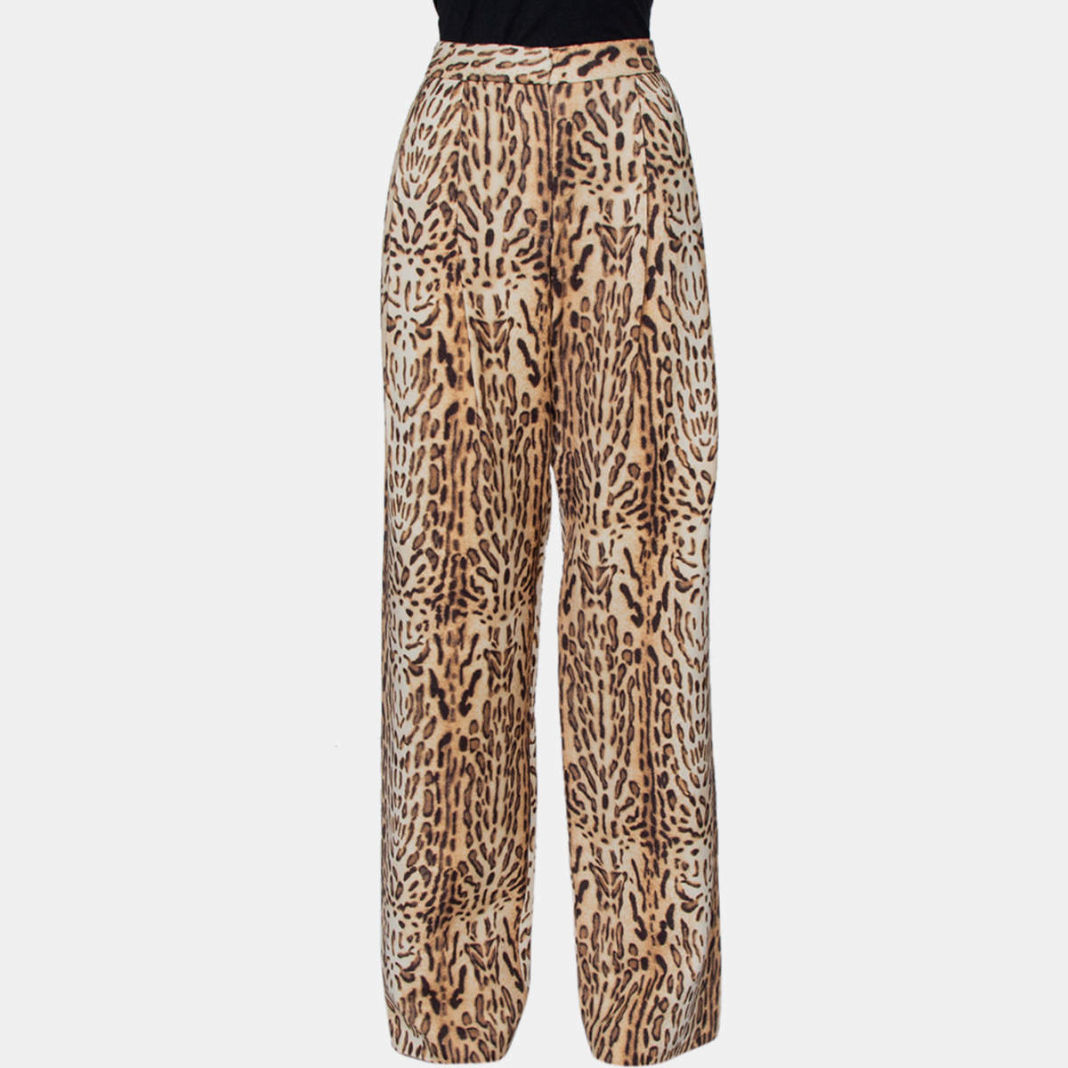Adam Lippes Beige Animal Printed Wool Palazzo Pants S