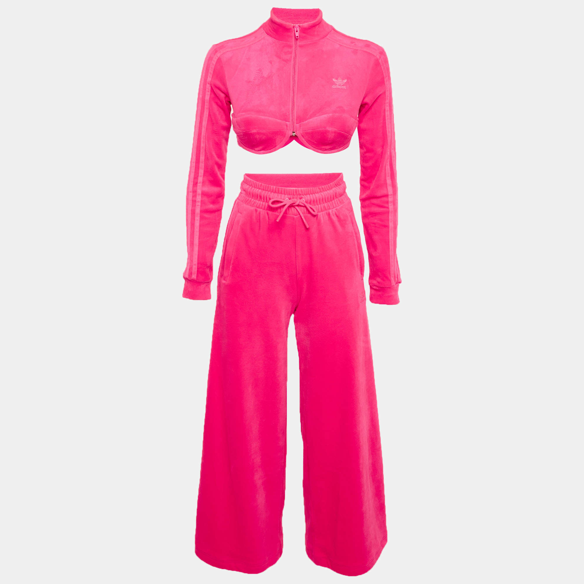 Pre Owned Adidas x Jeremy Scott Pink Velvet Tracksuit S