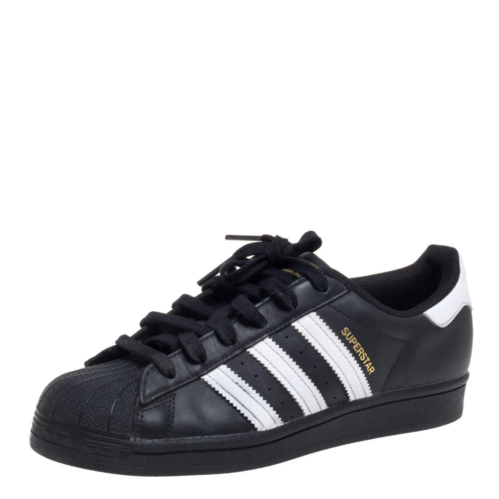 Adidas Black/White Leather And Rubber Superstar Low Top Sneakers Size ...