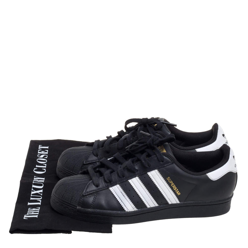 Adidas Black/White Leather And Rubber Superstar Low Top Sneakers Size 39 Adidas | TLC