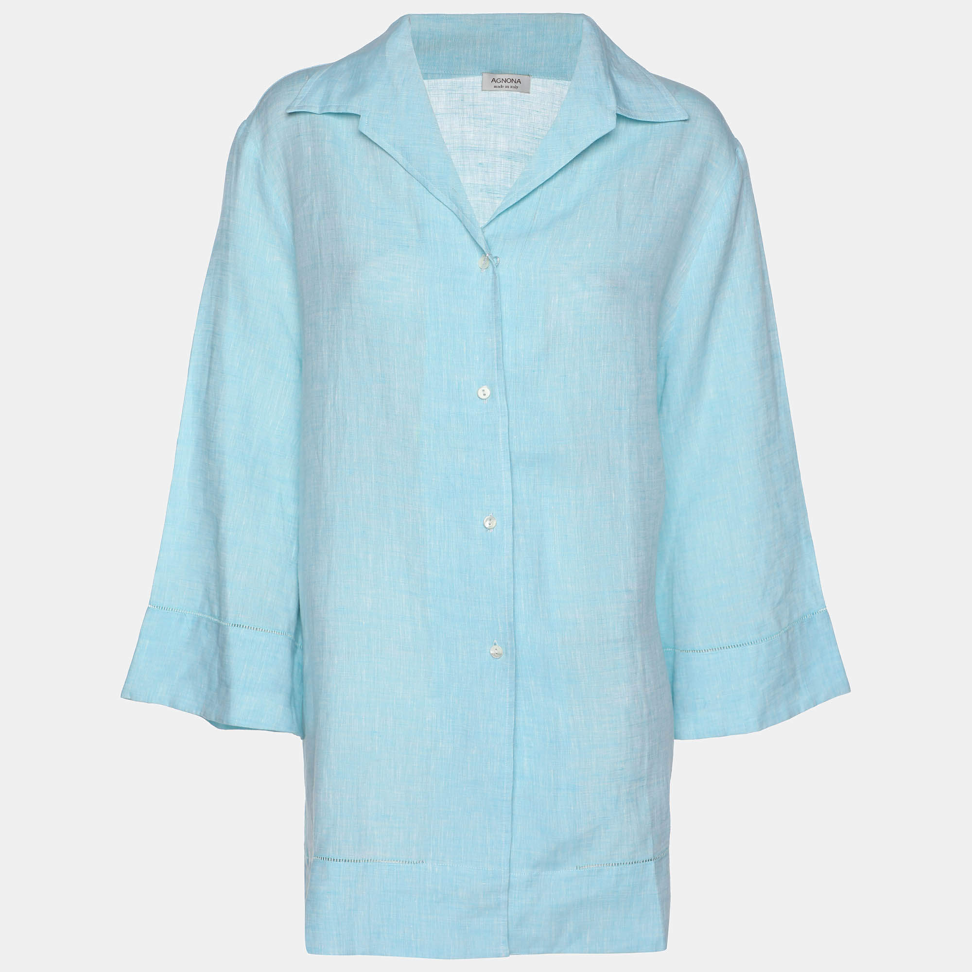 Pre Owned Agnona Blue Linen Long Sleeve Shirt XL