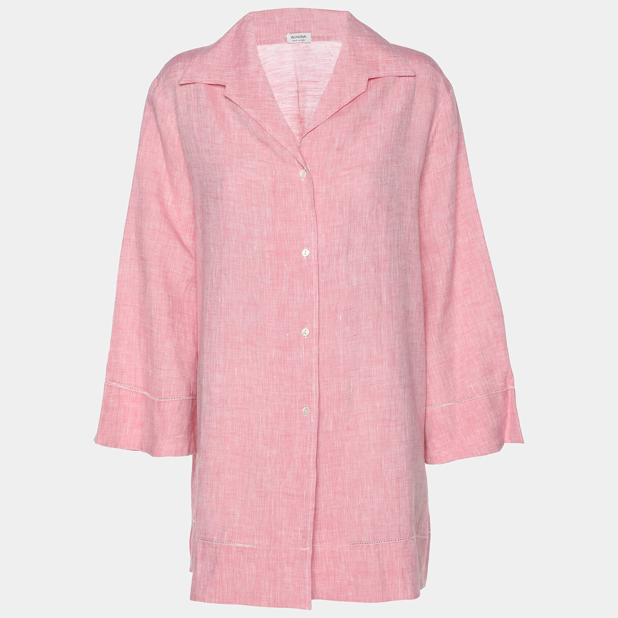 Pre Owned قميص أجونا وردي كتان بأزرار من الأمام مقاس كبير جدًا (إكسترا لارج)