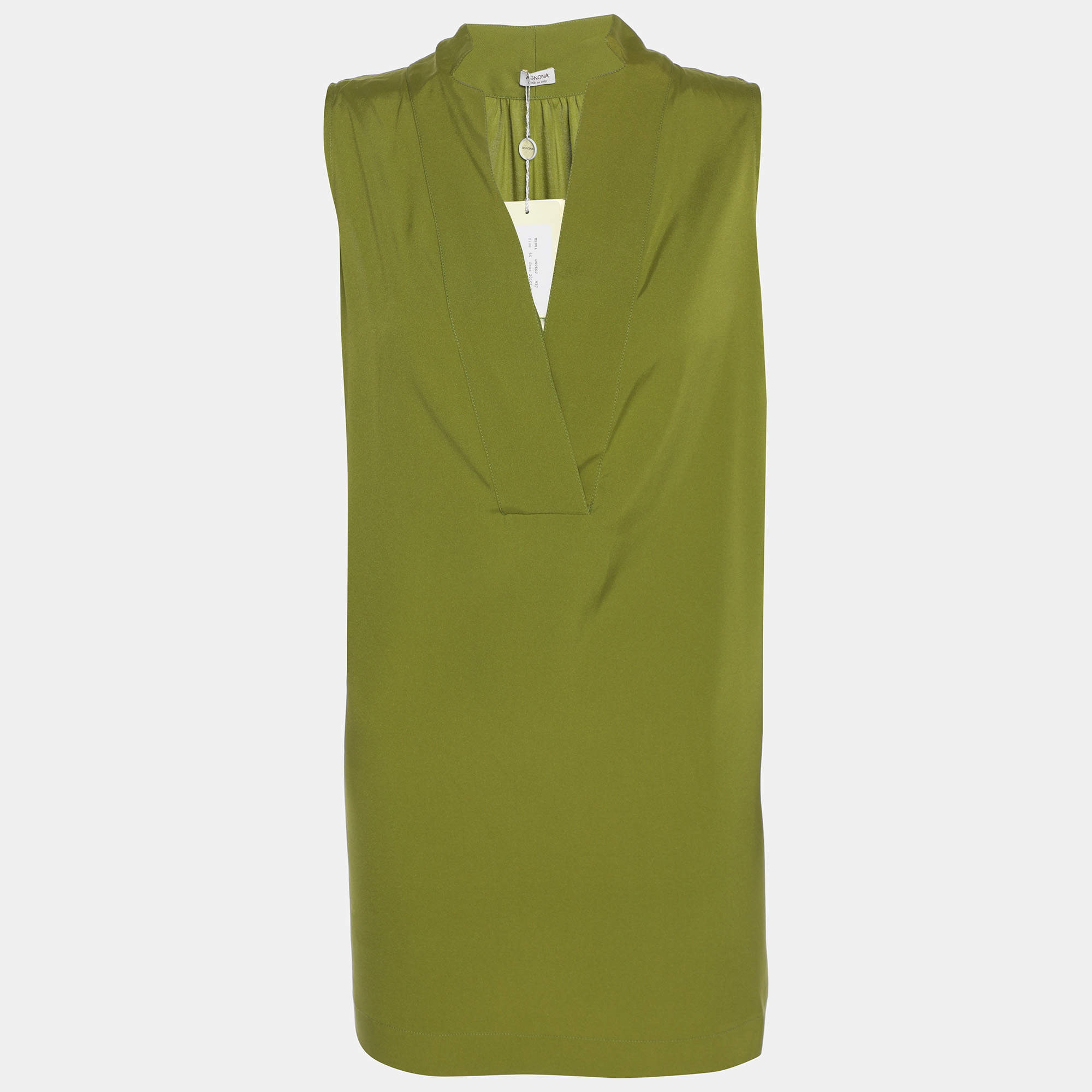 مملوكة مسبقًا Agnona Green Crepe Sleeveless Tops XL