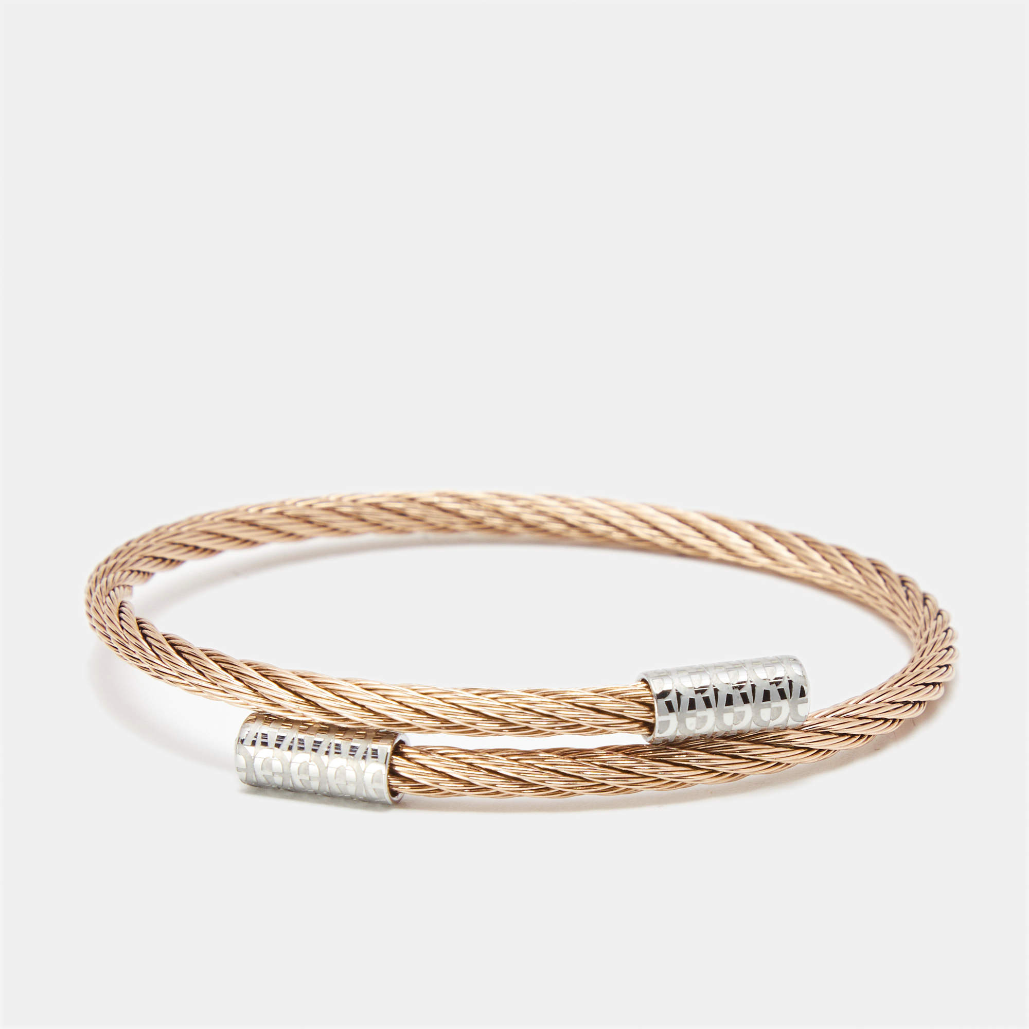 Pre Owned Aigner Crytsal Two Tone Metal Rope Bracelet