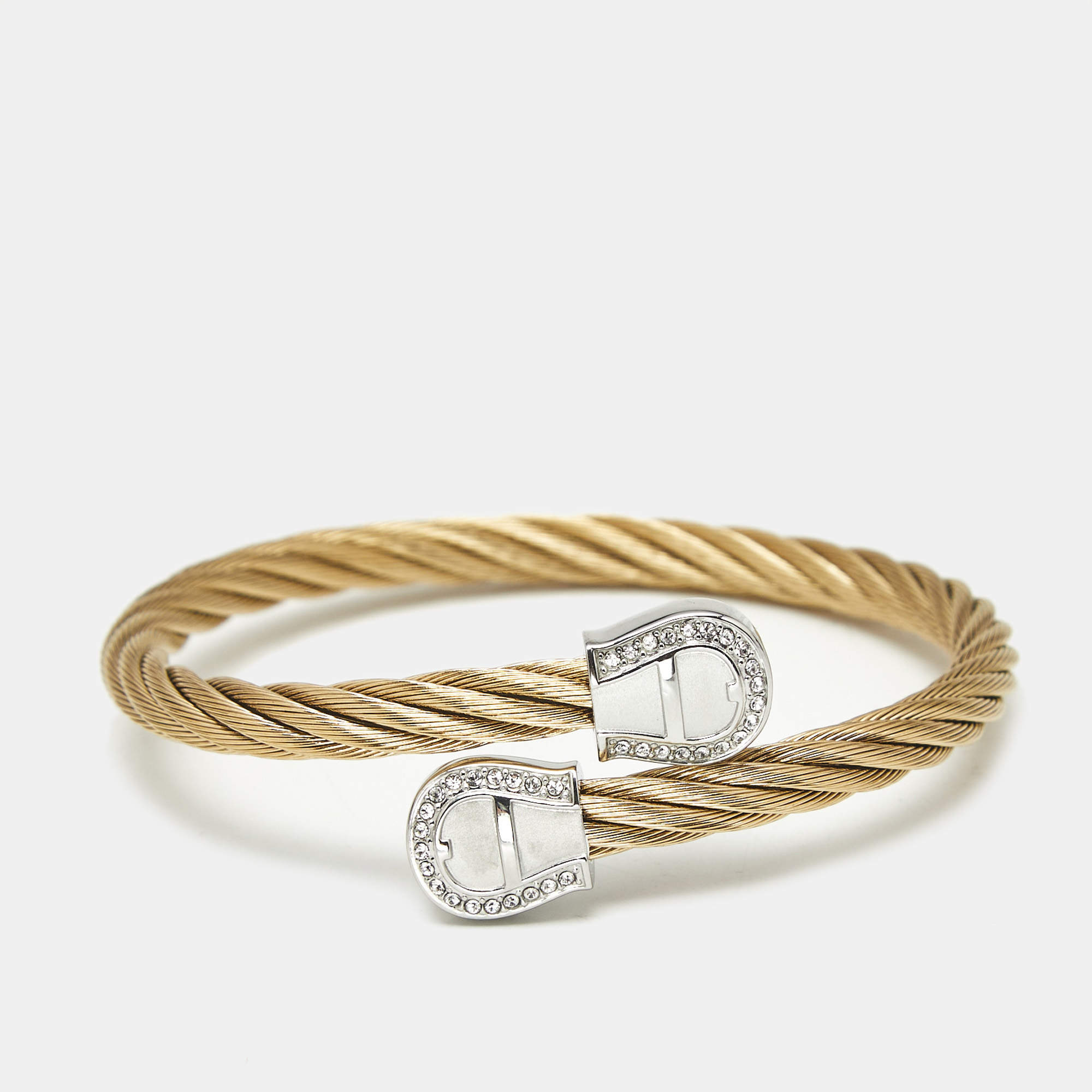Pre Owned Aigner Double A Logo Crystal Two Tone Bracelet