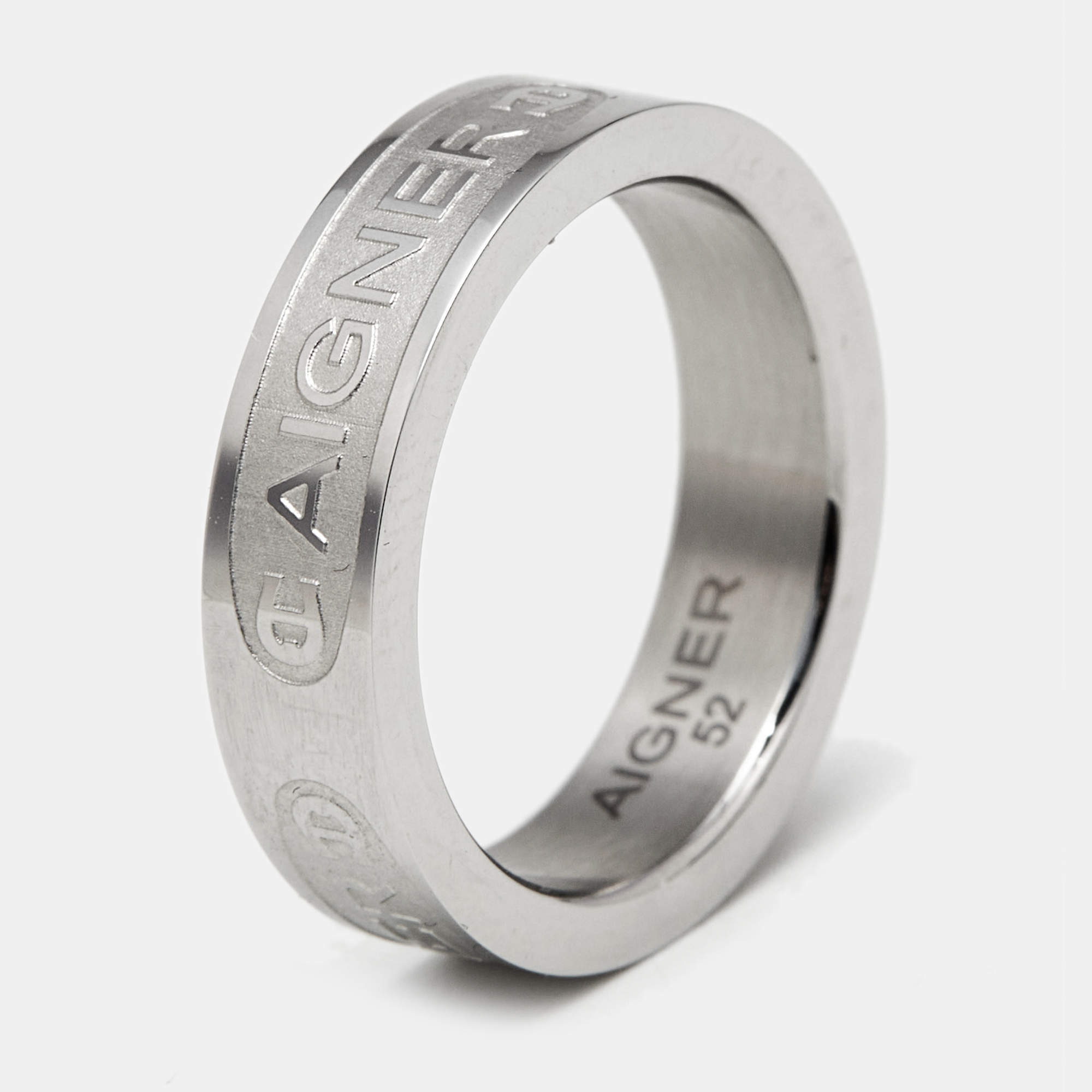 Pre Owned Aigner Logo SIlver Tone Ring Size 52