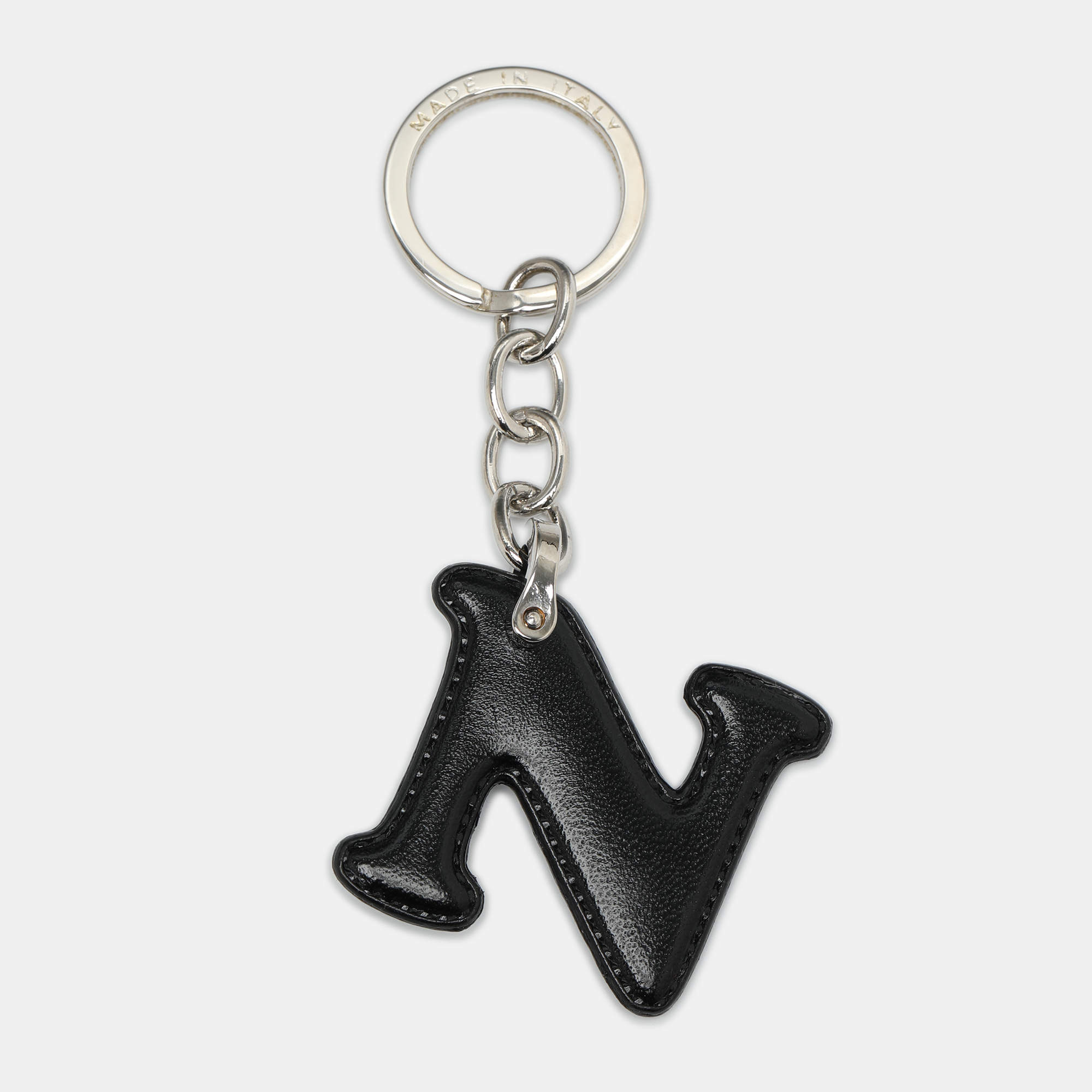 Pre Owned Aigner Alphabet Key Chain Black Leather