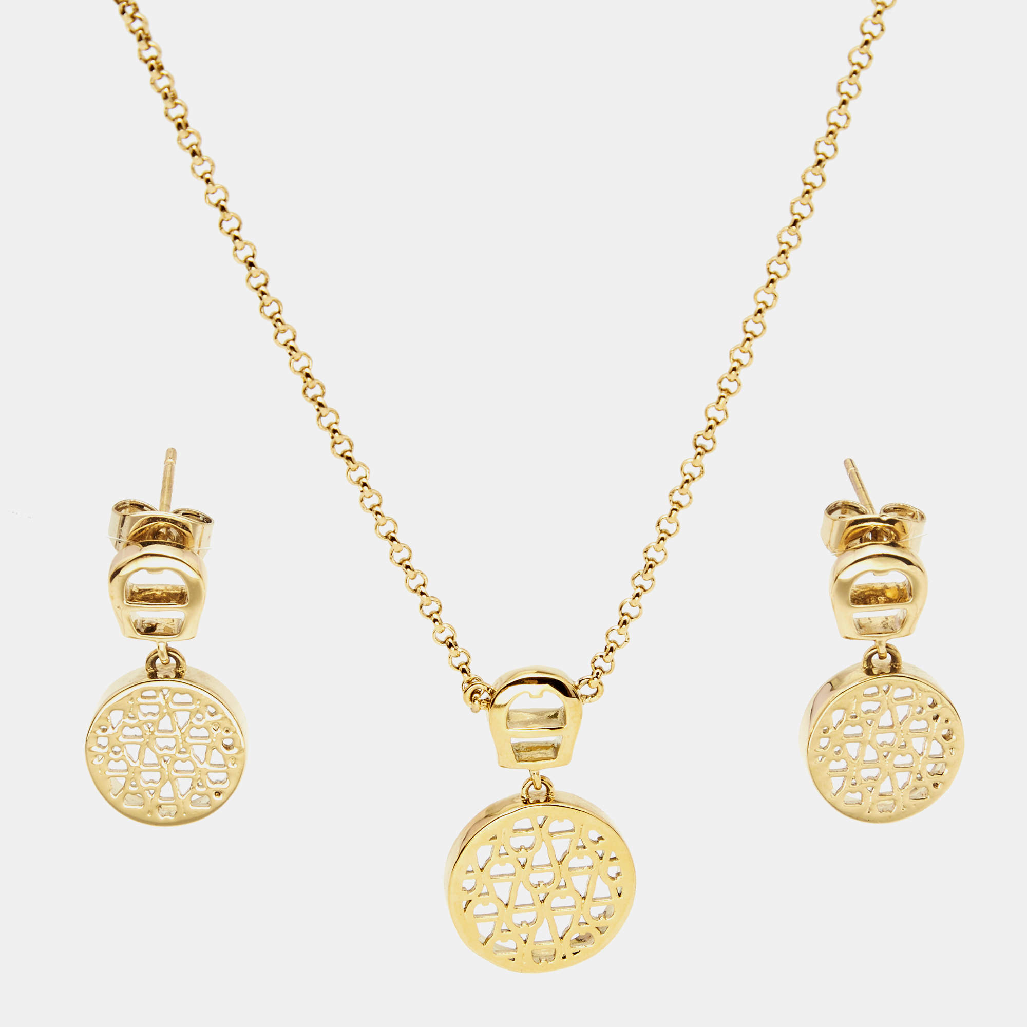 Pre Owned Aigner Gold Tone Necklace Set