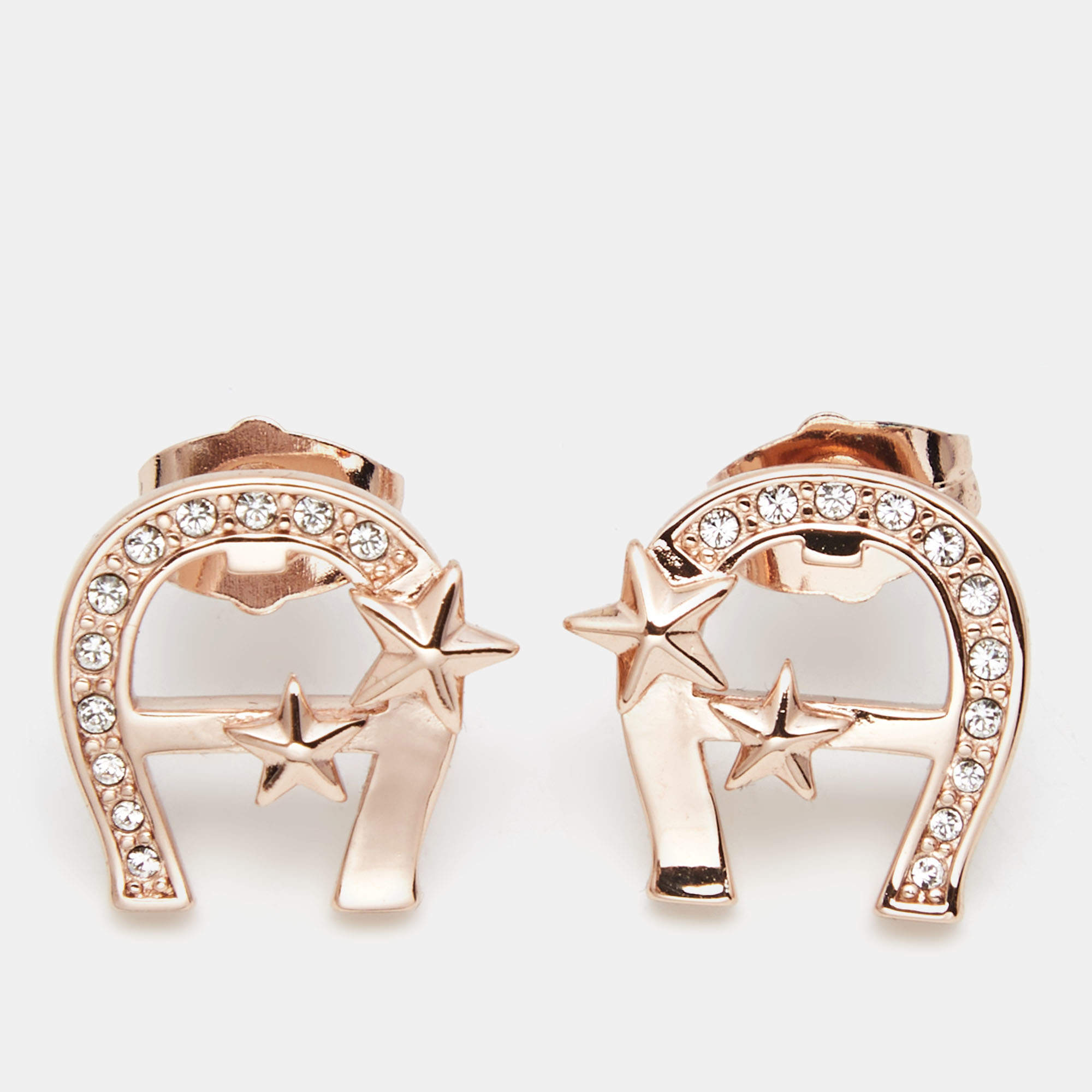 Pre Owned Aigner Gold Tone Crystal Stud Earrings