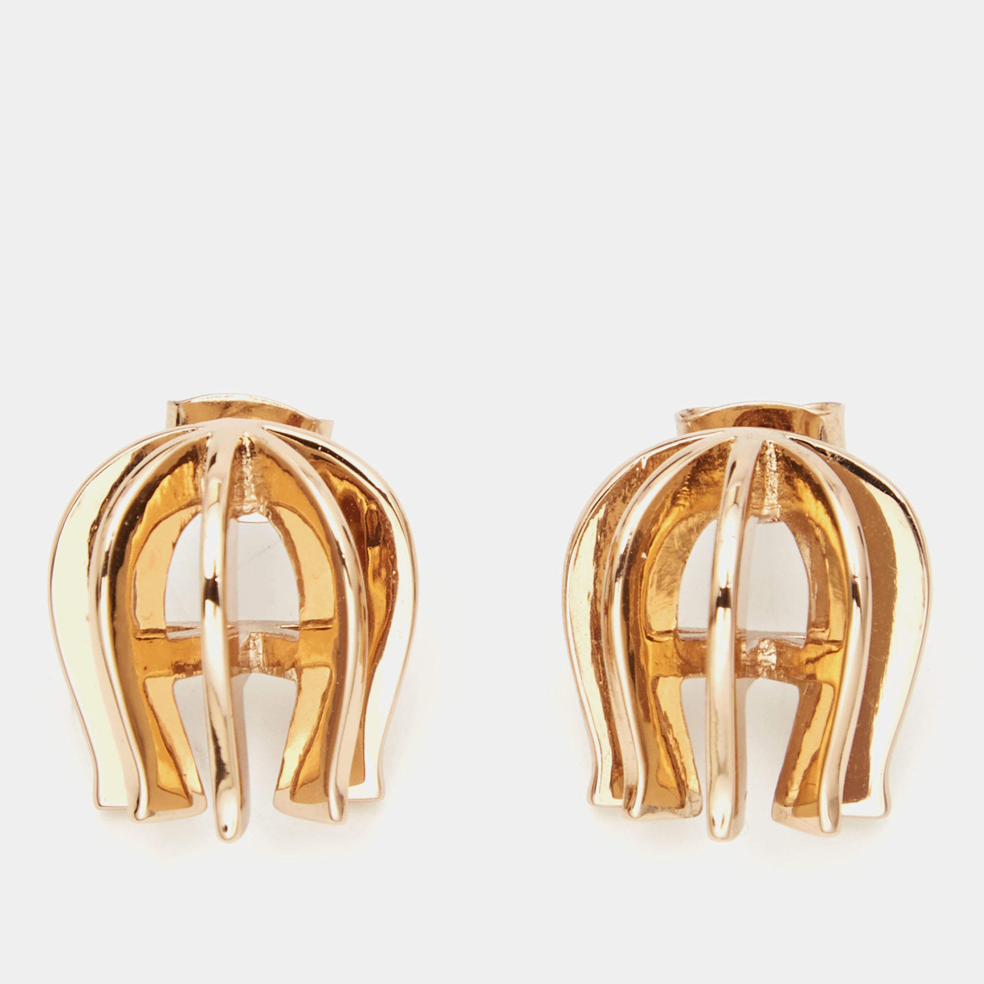 Pre Owned Aigner 3D A Gold Tone Earrings