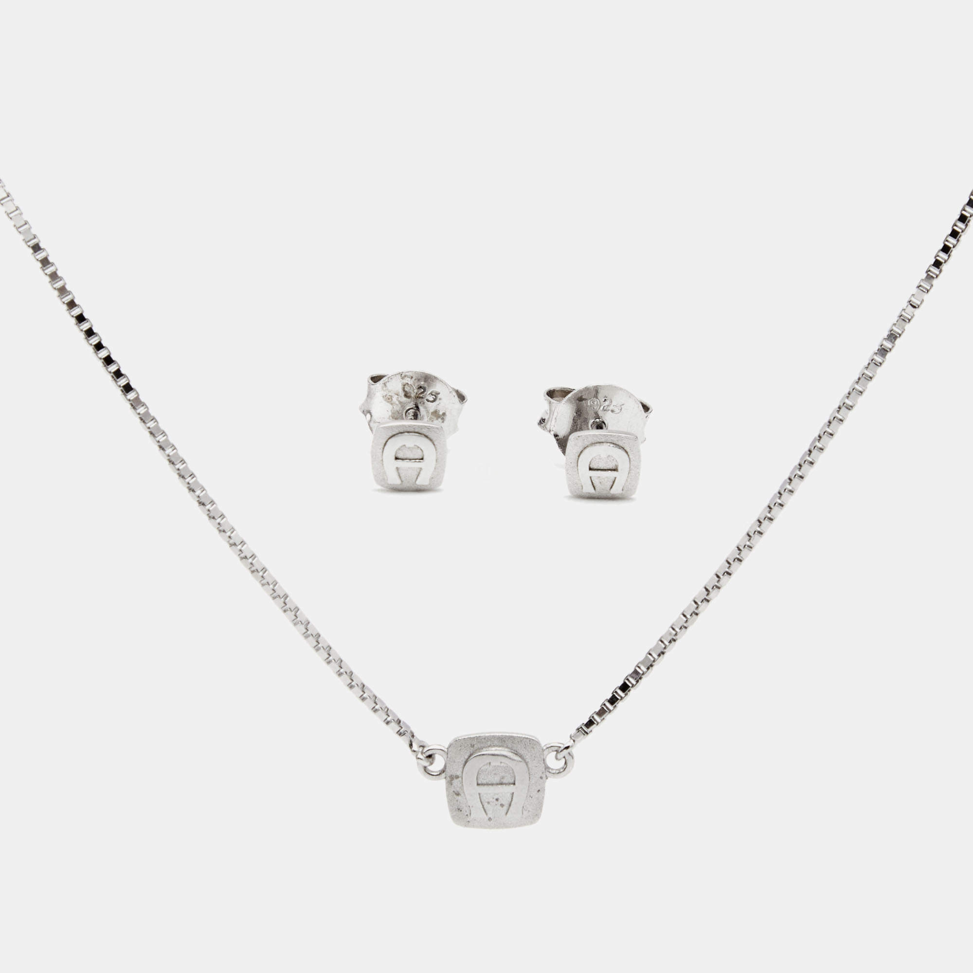 Aigner Logo Sterling Silver Necklace and Earrings