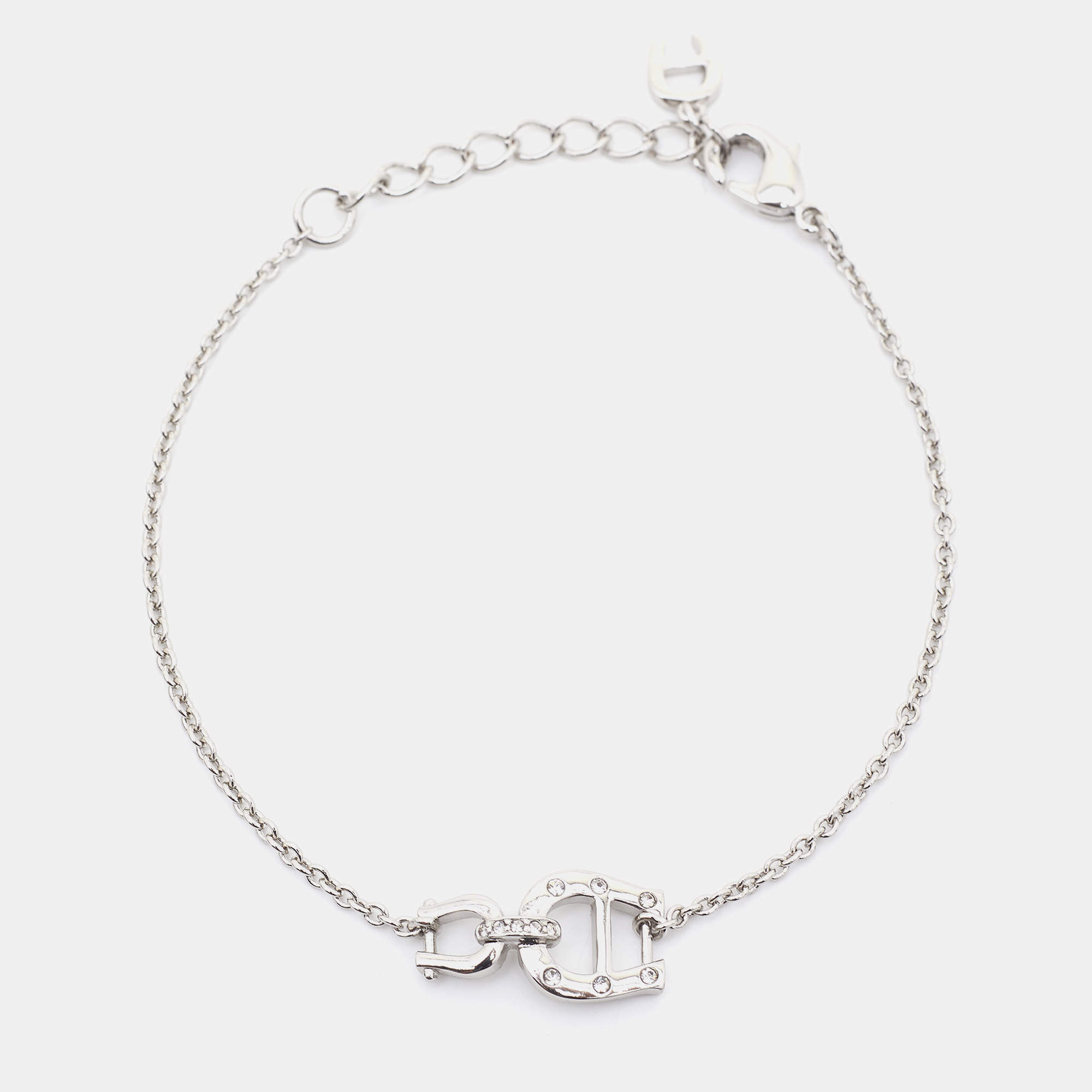 Pre Owned Aigner Silver Tone Crystal A Logo Bracelet
