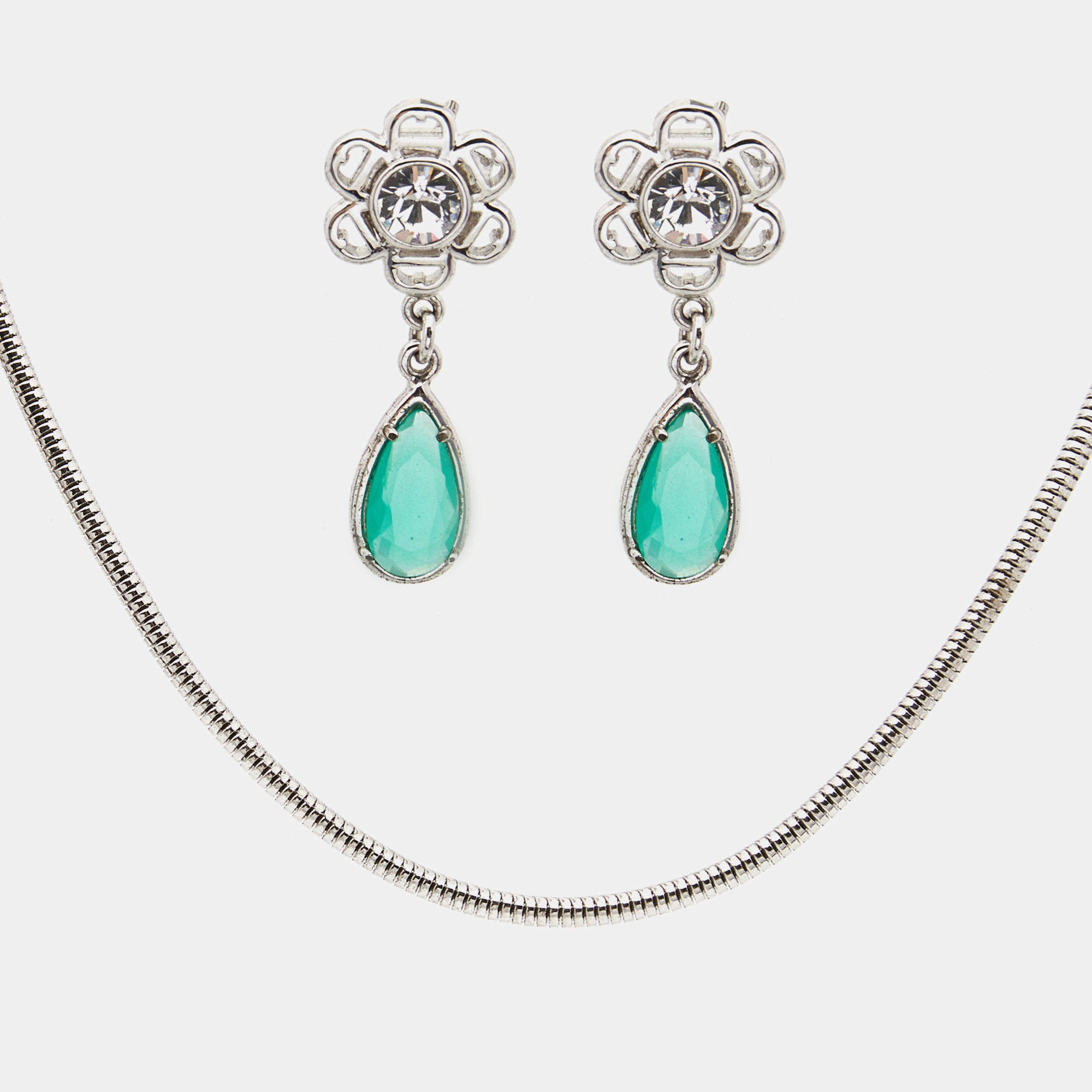 Aigner Crystal Silver Tone Necklace and Earrings