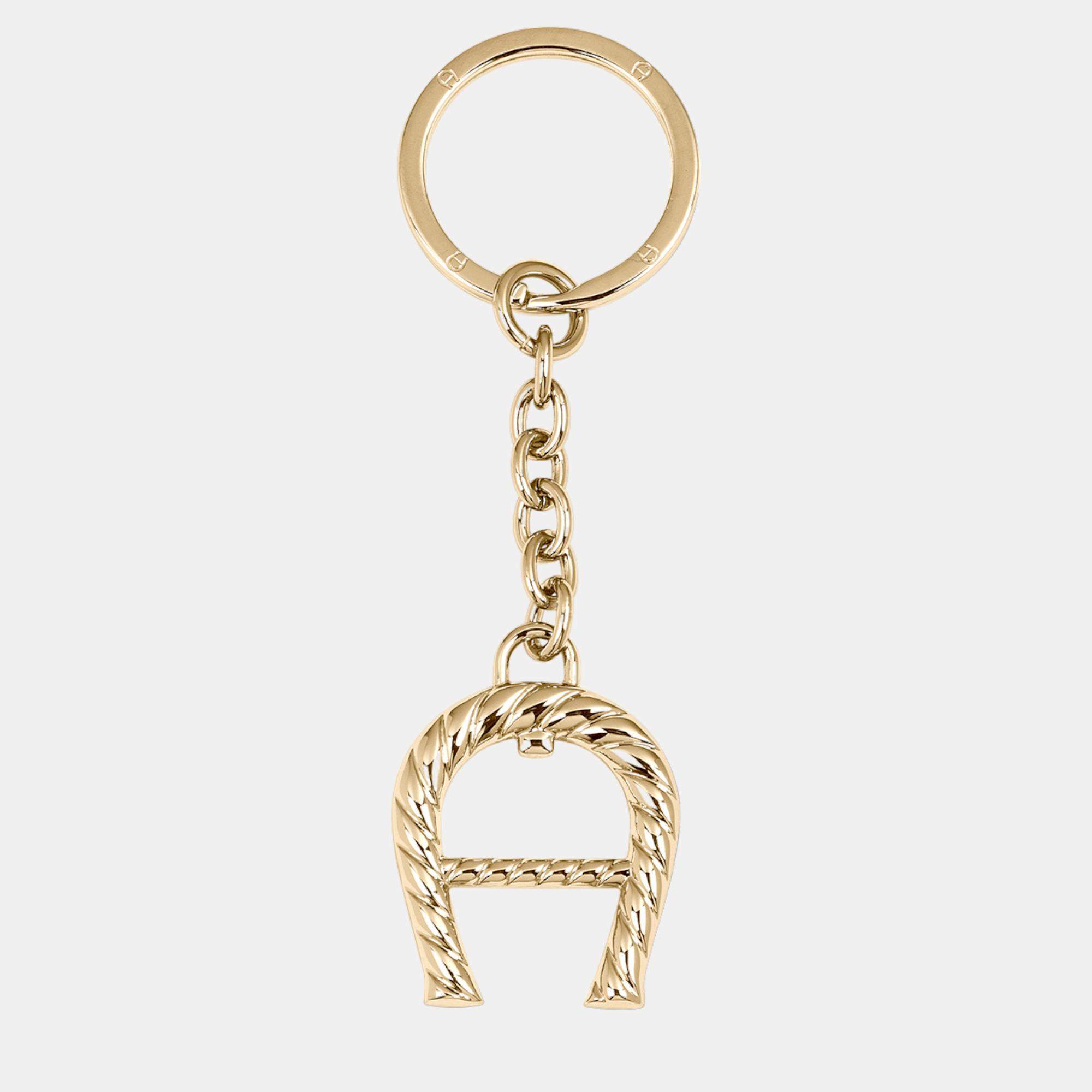 Pre Owned Aigner Gold shiny gold  Fashion Keyring A-Logo Gold Coloured