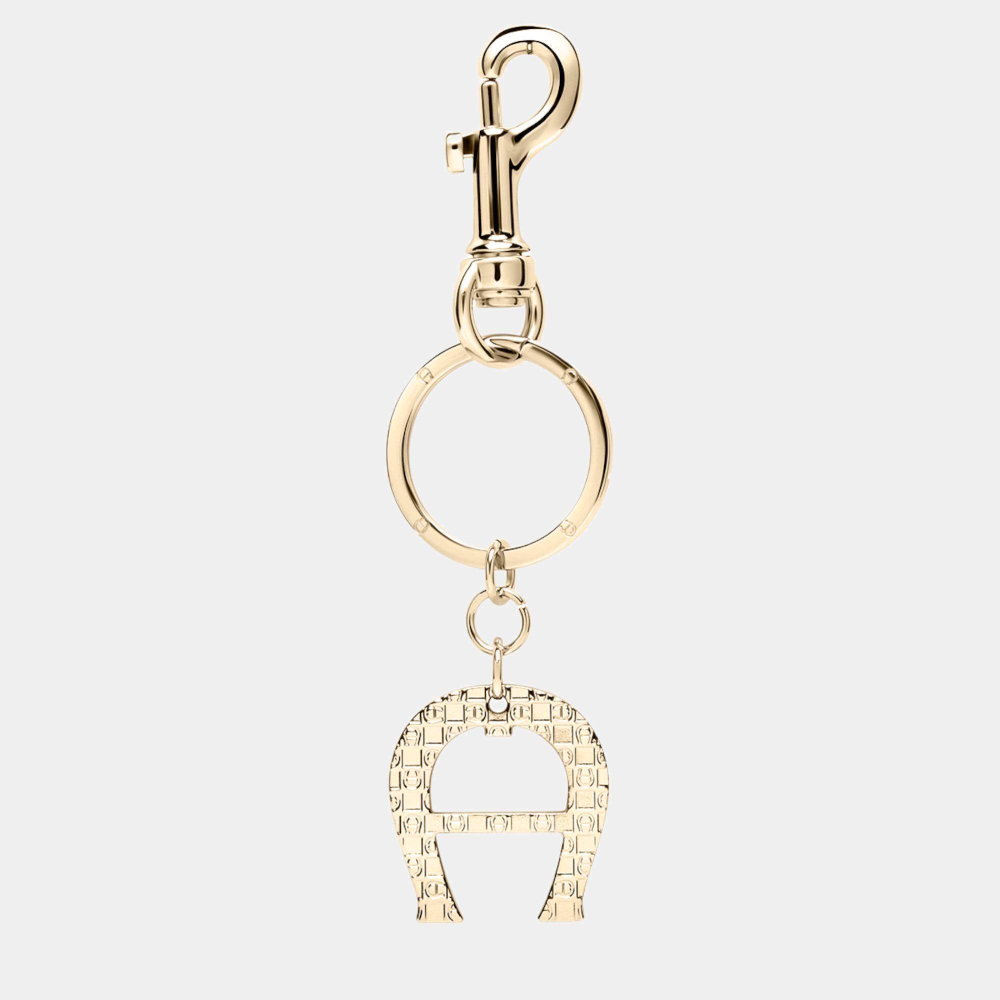 Aigner Gold shiny light gold Metal Basics Keyring with Dadino Logo