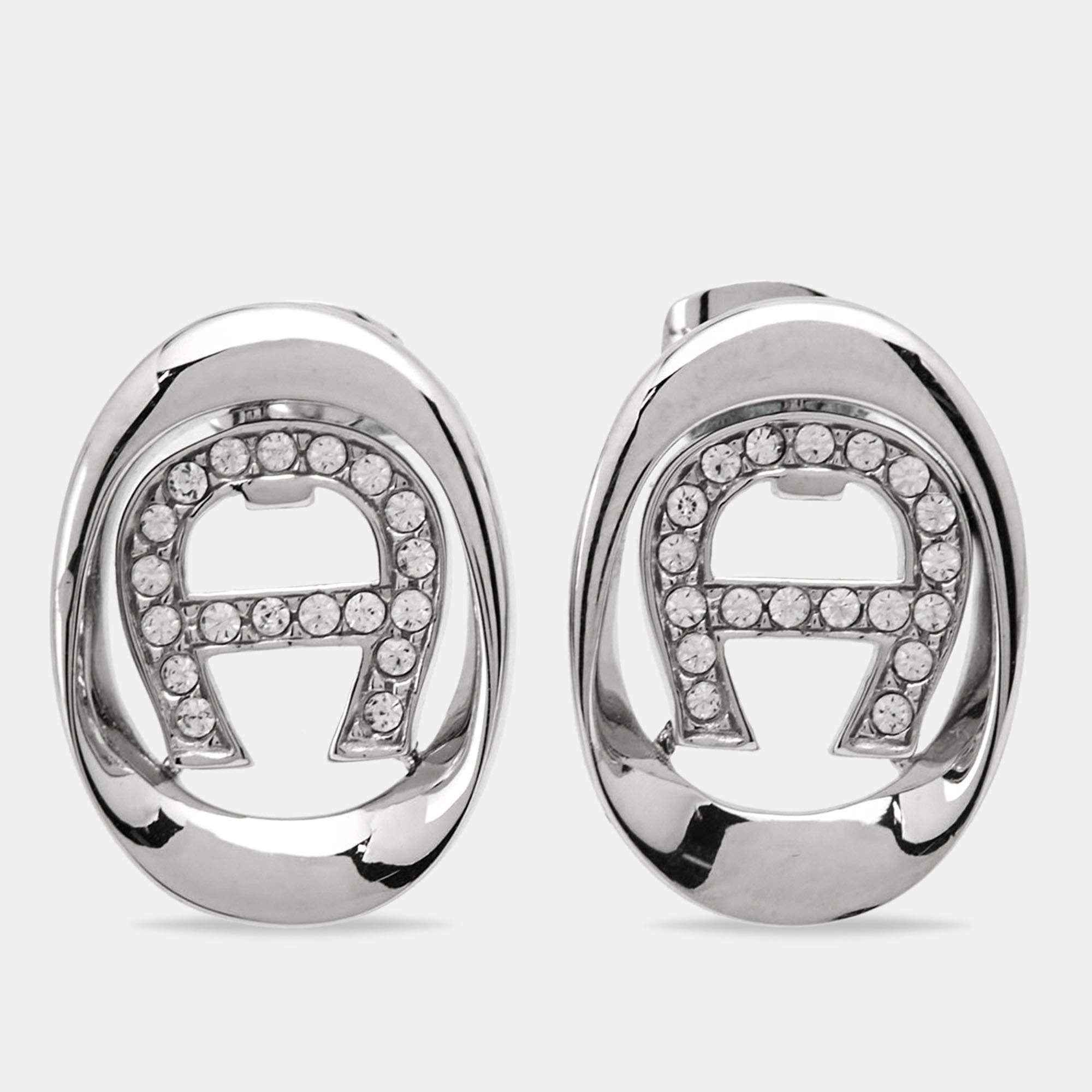 Aigner Crystals Silver Tone Earrings