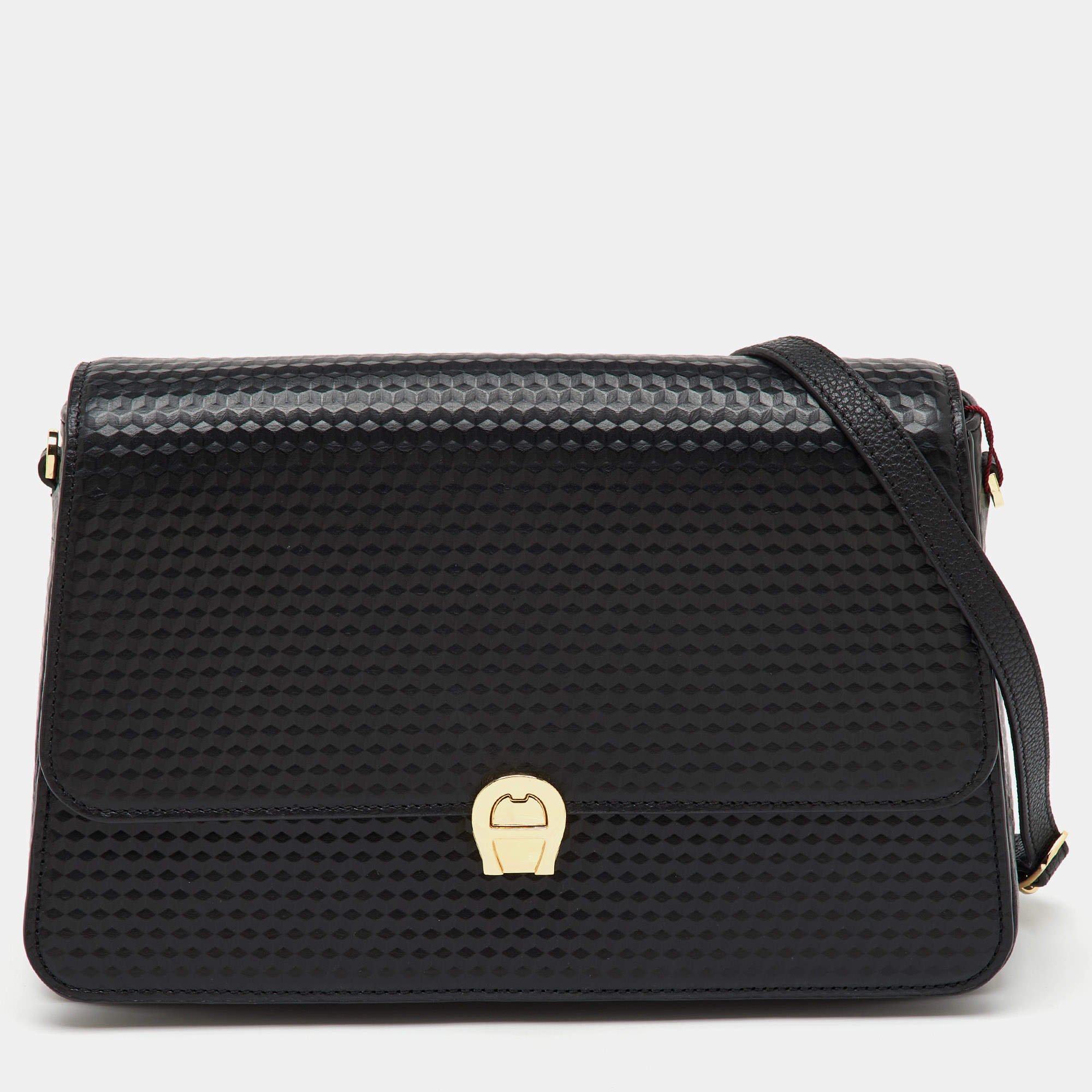 Aigner Black Textured Leather Genoveva Shoulder Bag
