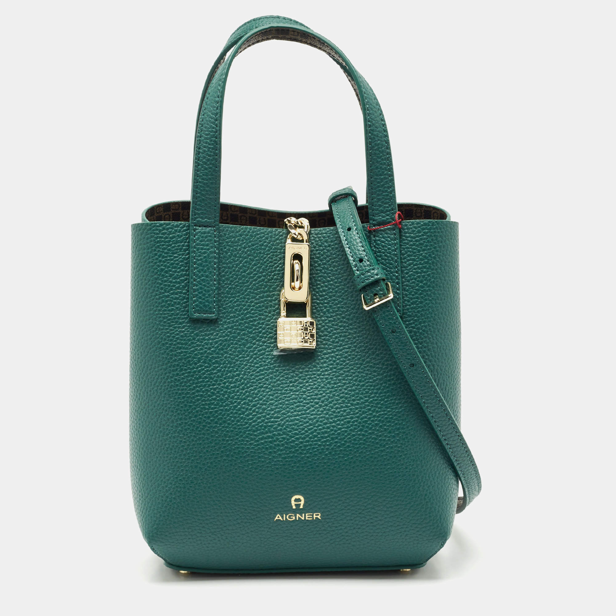 Pre Owned Aigner Forest Green Leather Leonie Hobo