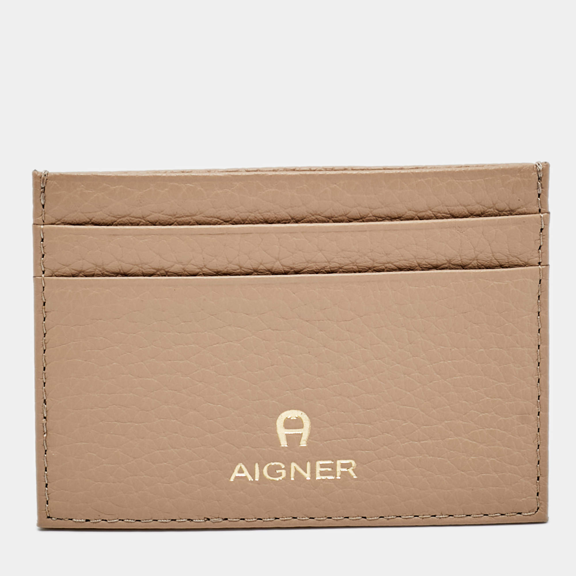 Pre Owned Aigner Beige Leather Card Holder