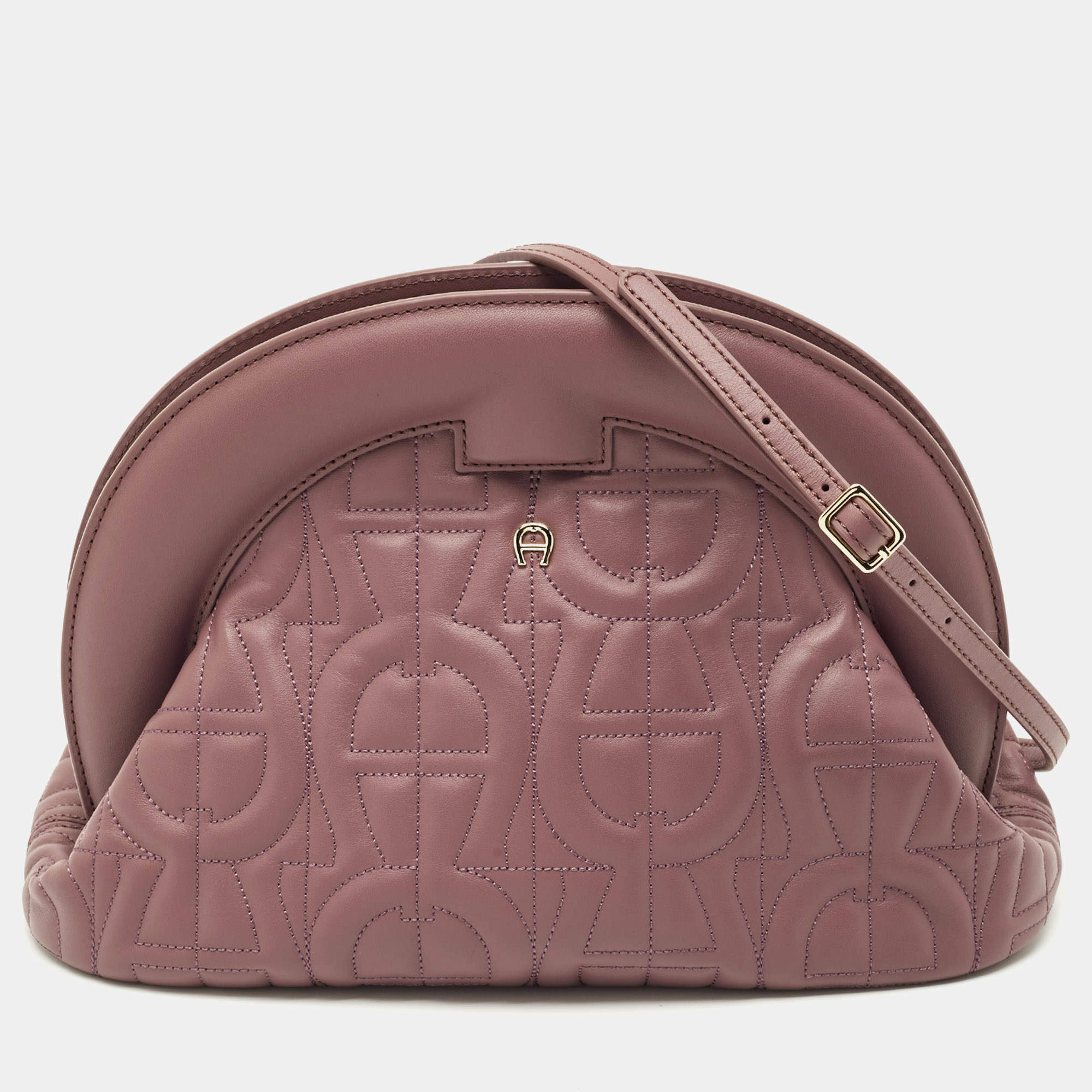 Pre Owned Aigner Purple Leather Medium Logo Pochette