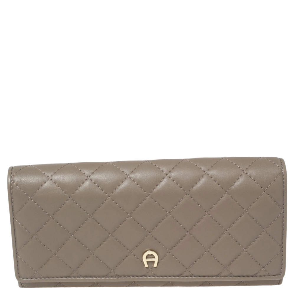 Pre Owned Aigner Beige Quilted Leather Flap Continental Wallet