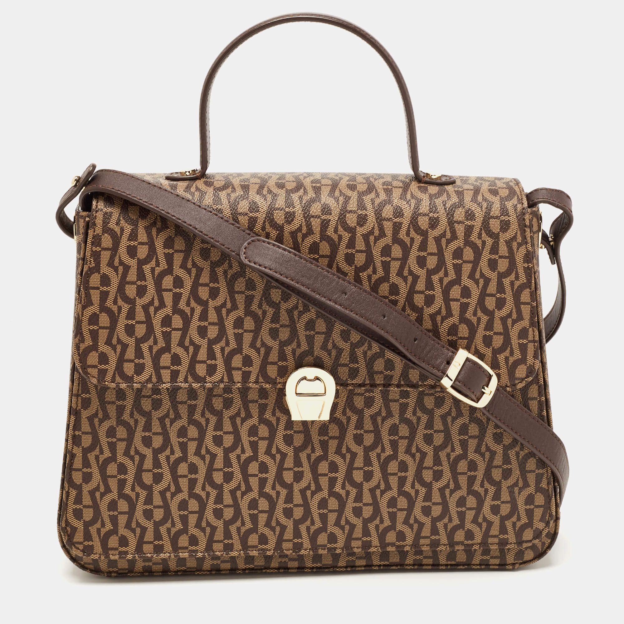 Aigner Brown Signature Coated Canvas Genoveva Top Handle Bag