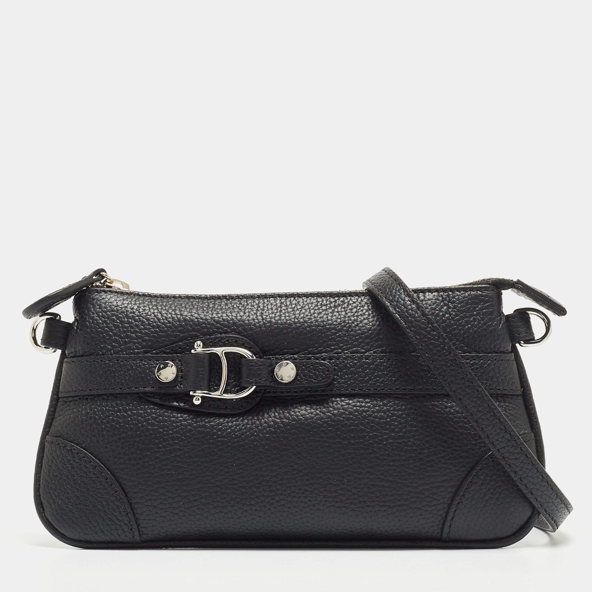 Aigner Black Leather Buckle Baguette Bag