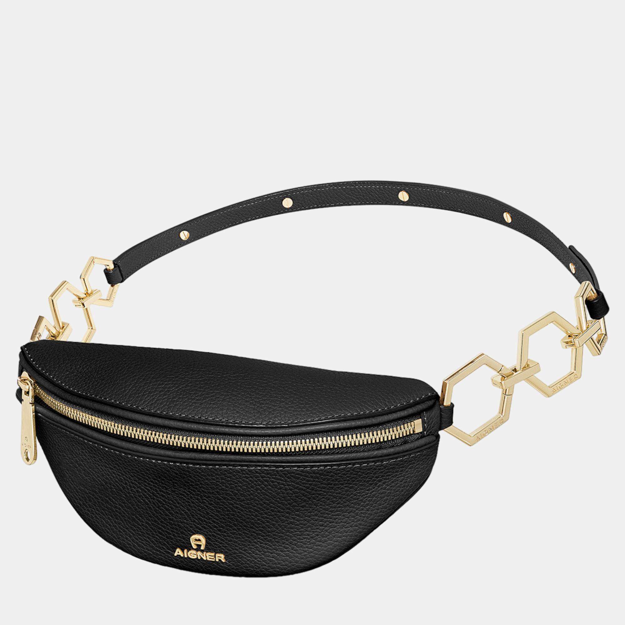 Aigner Black shiny light gold Metal Serena Black Belt Bag S