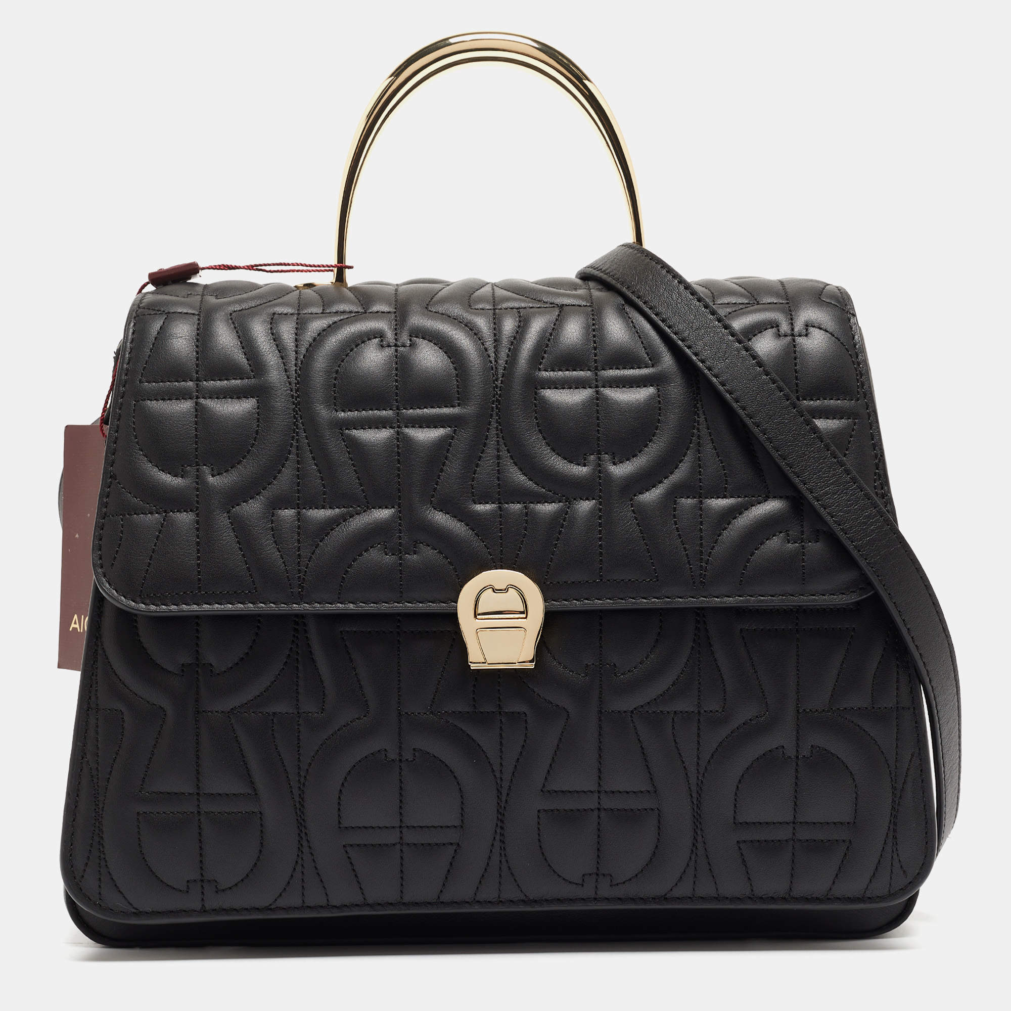 Aigner Black Signature Leather Genoveva Top Handle Bag