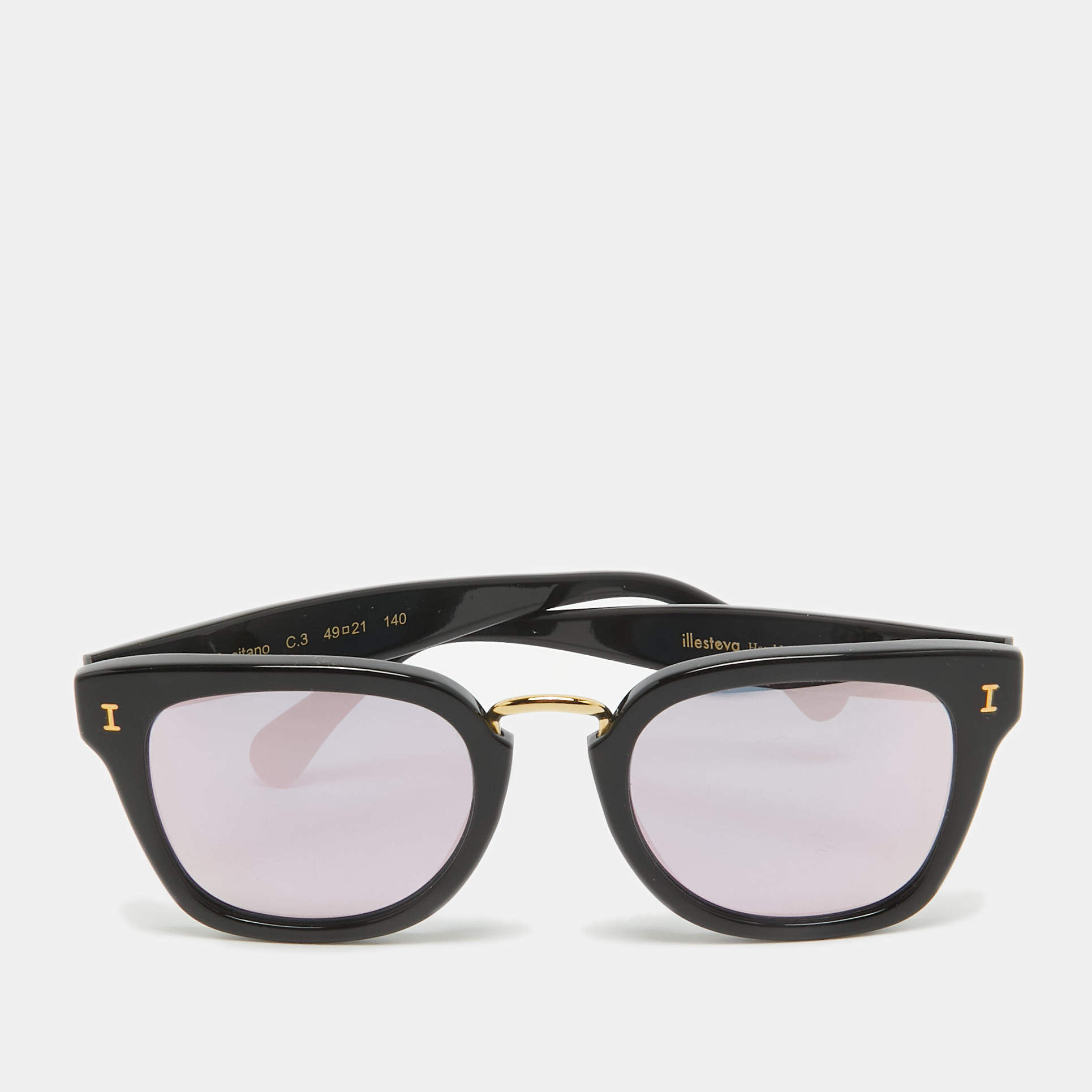 Illesteva Positano Black/Rose Gold Mirrored Frame Wayfarer Sunglasses