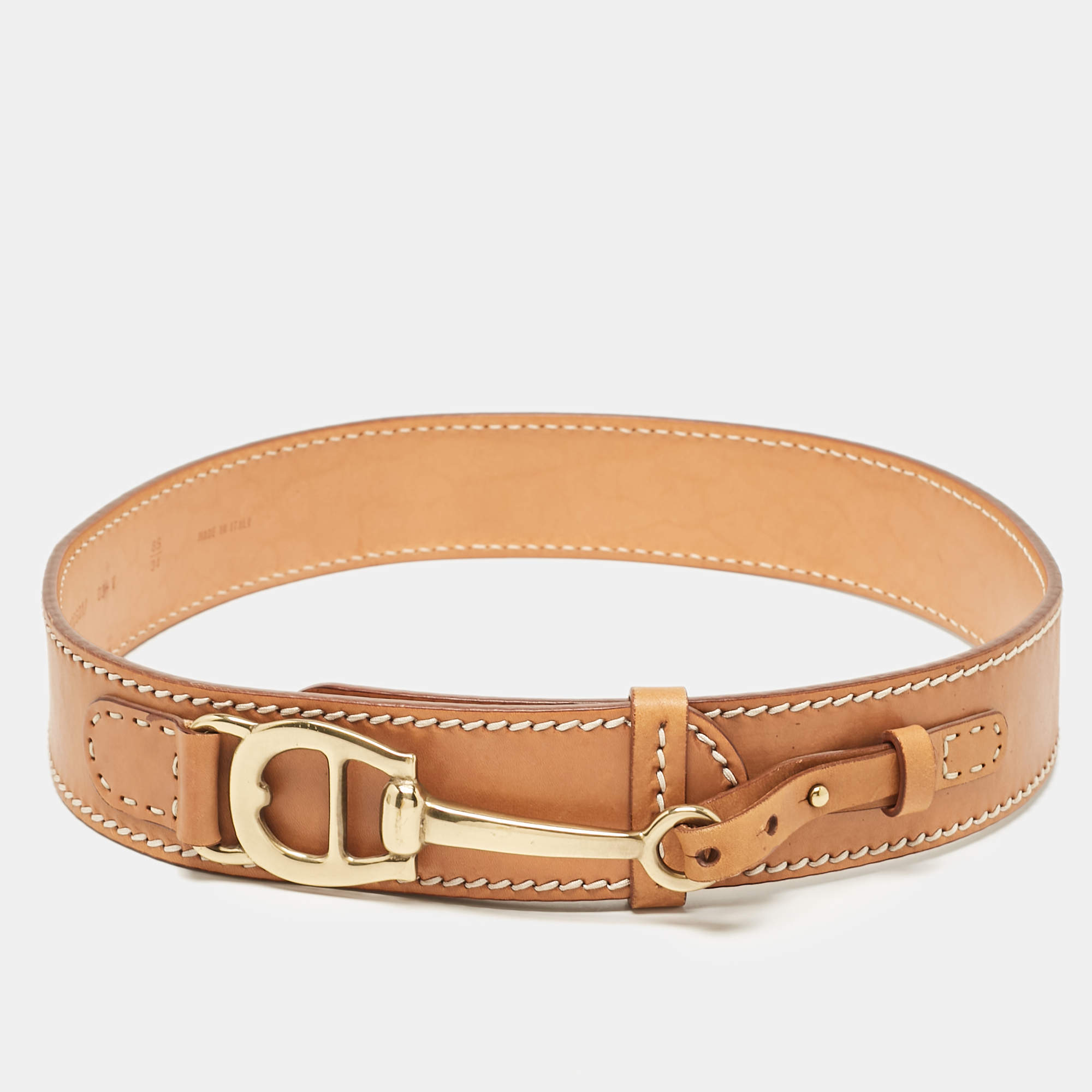 Pre Owned Aigner Brown Leather Buckle Belt 85 CM
