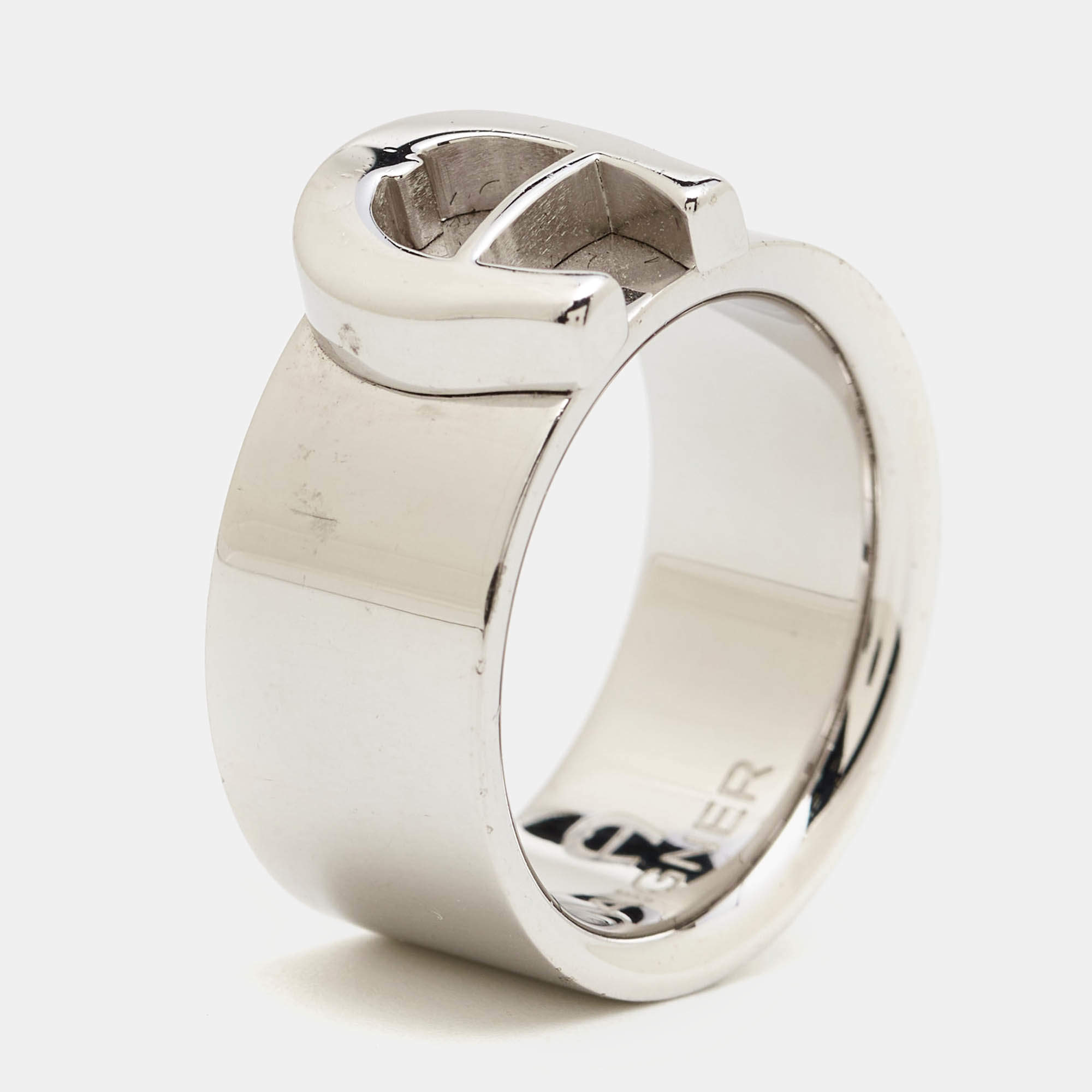 Pre Owned Aigner Logo Silver Tone Ring Size 58