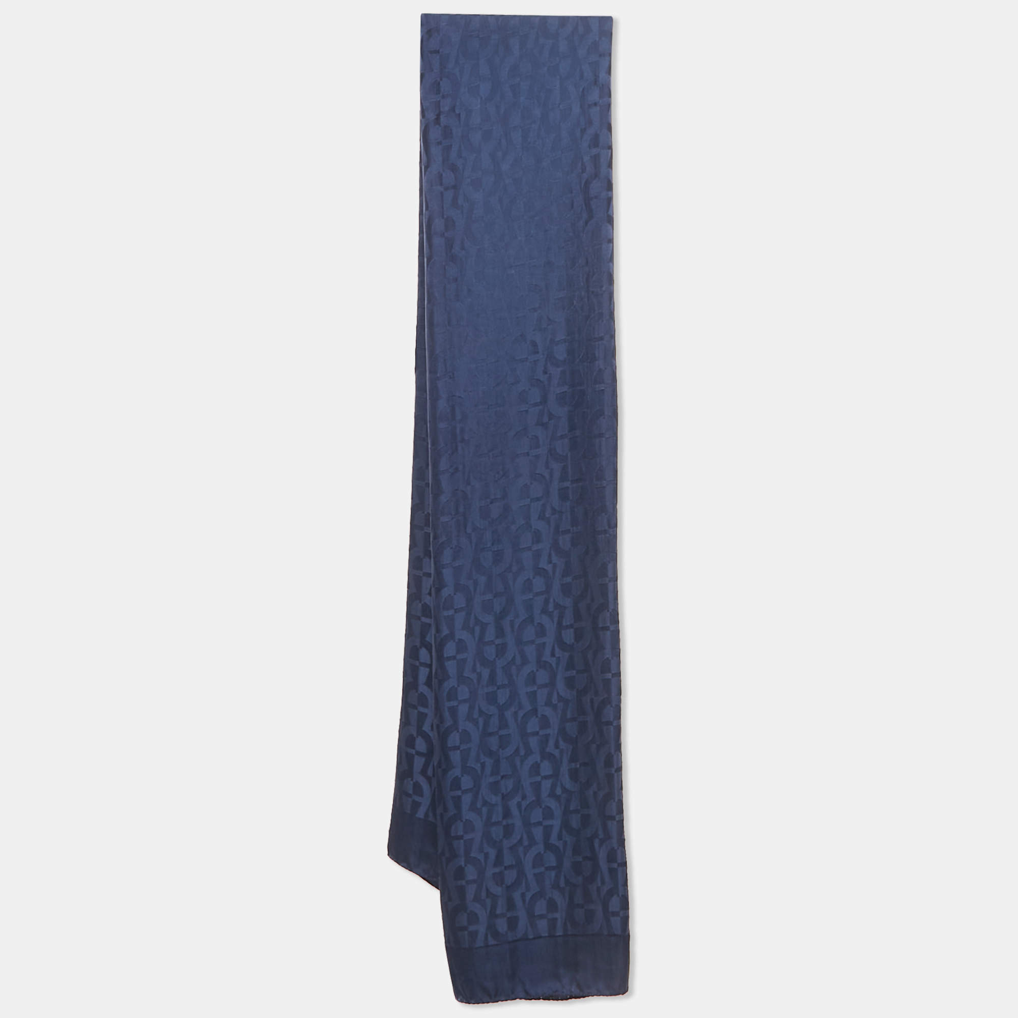 Aigner Navy Blue Logo Monogram Silk Scarf