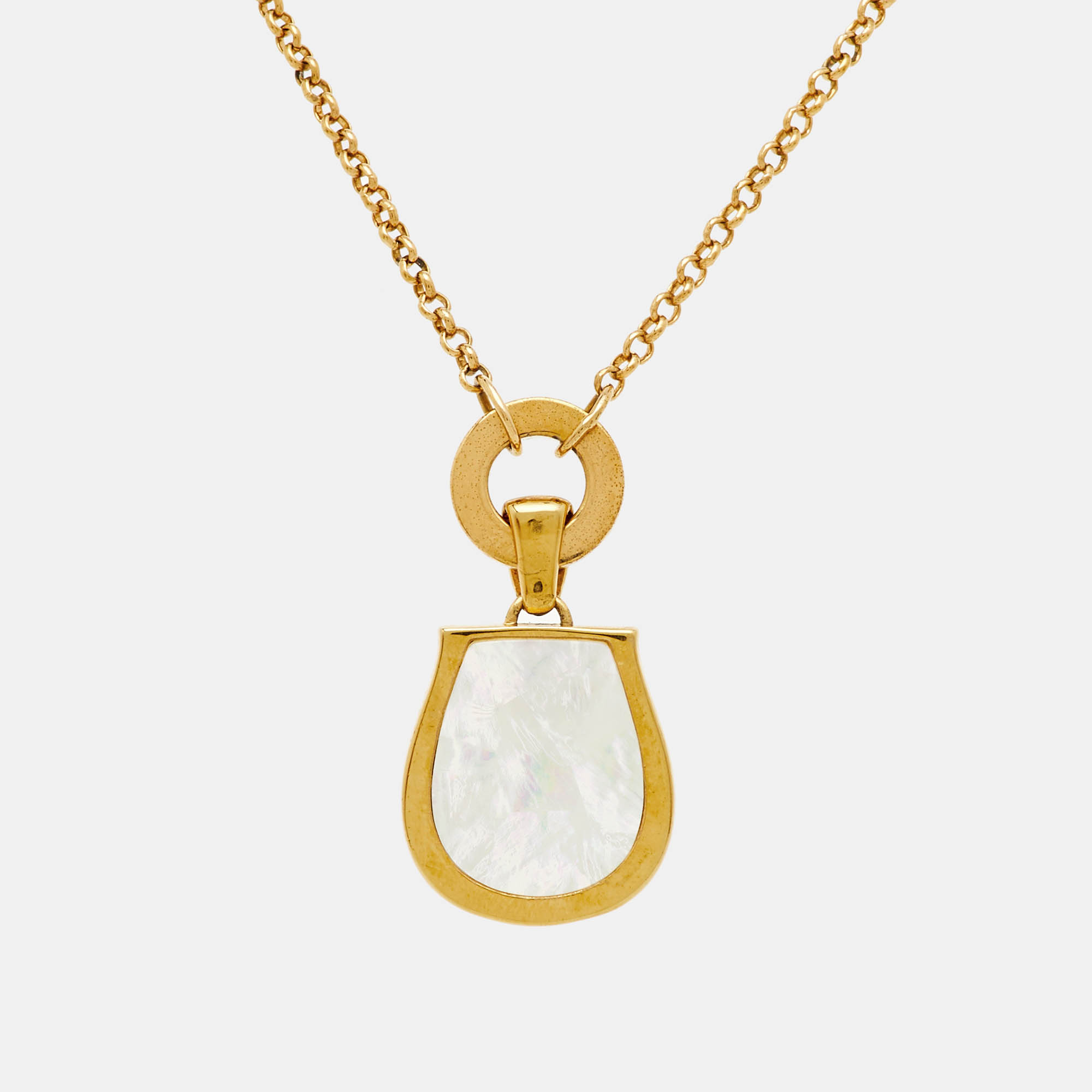 Pre Owned Aigner Faux Pearl Gold Tone Pendant Necklace