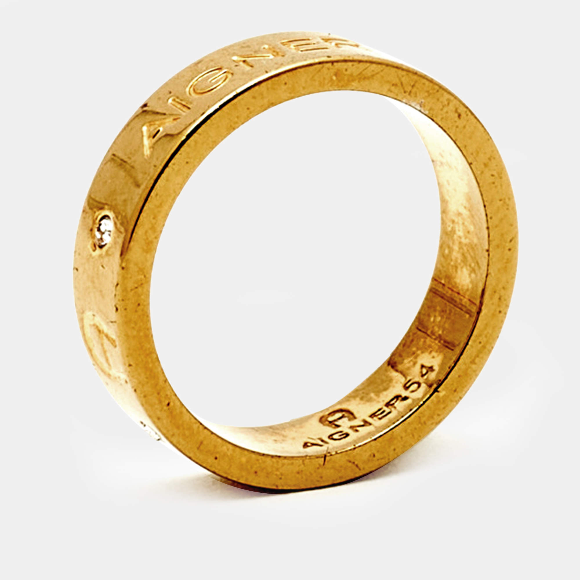 Pre Owned Aigner Crystals Gold Tone Ring Size 54