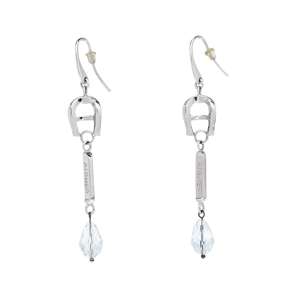 Aigner Silver Tone Crystal Linear Drop Earrings