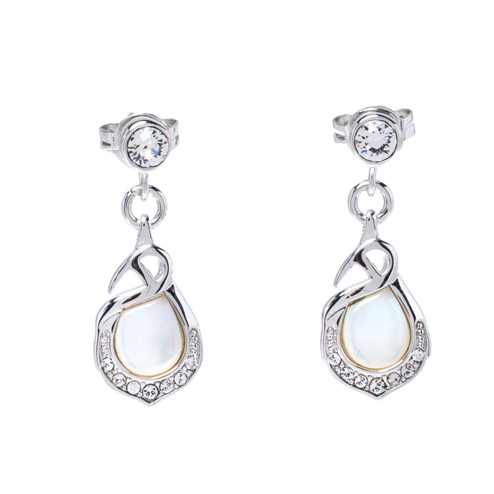 Pre Owned أقراط متدلية أيغنر فضي اللون و صدف و كريستال 