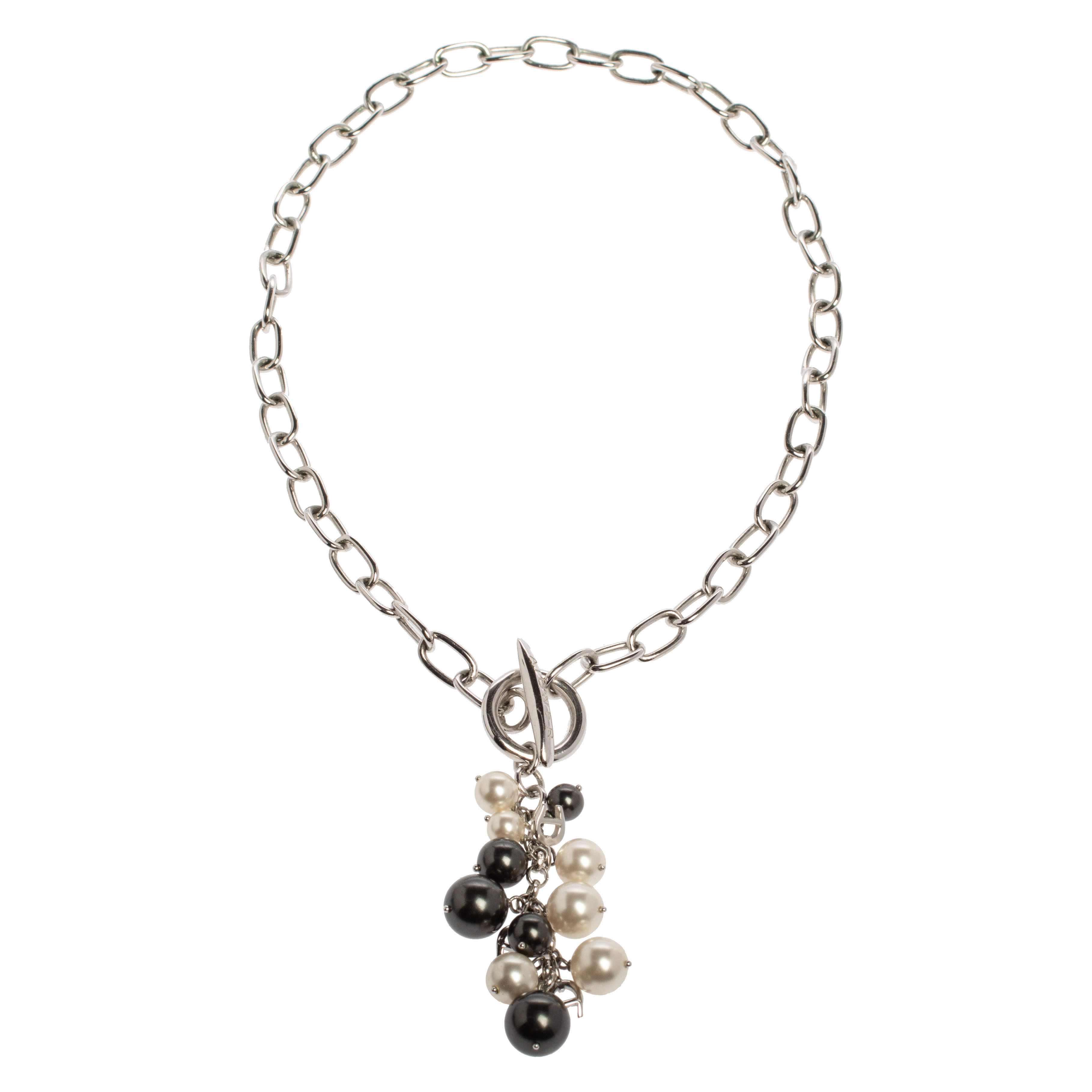 Aigner Silver Tone Faux Pearl Tasseled Necklace