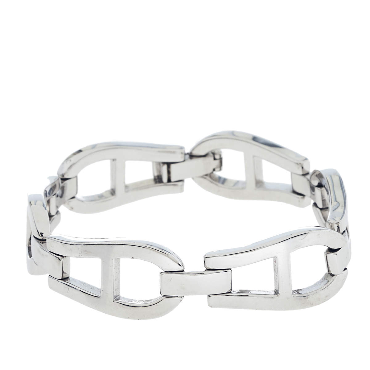 Pre Owned Aigner Silver Tone Metal Logo Link Bracelet