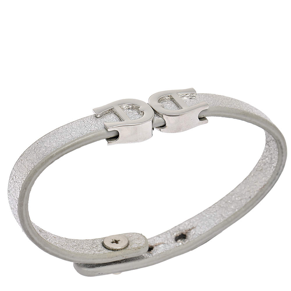 Aigner Silver Leather Silver Tone Logo Bracelet Aigner TLC