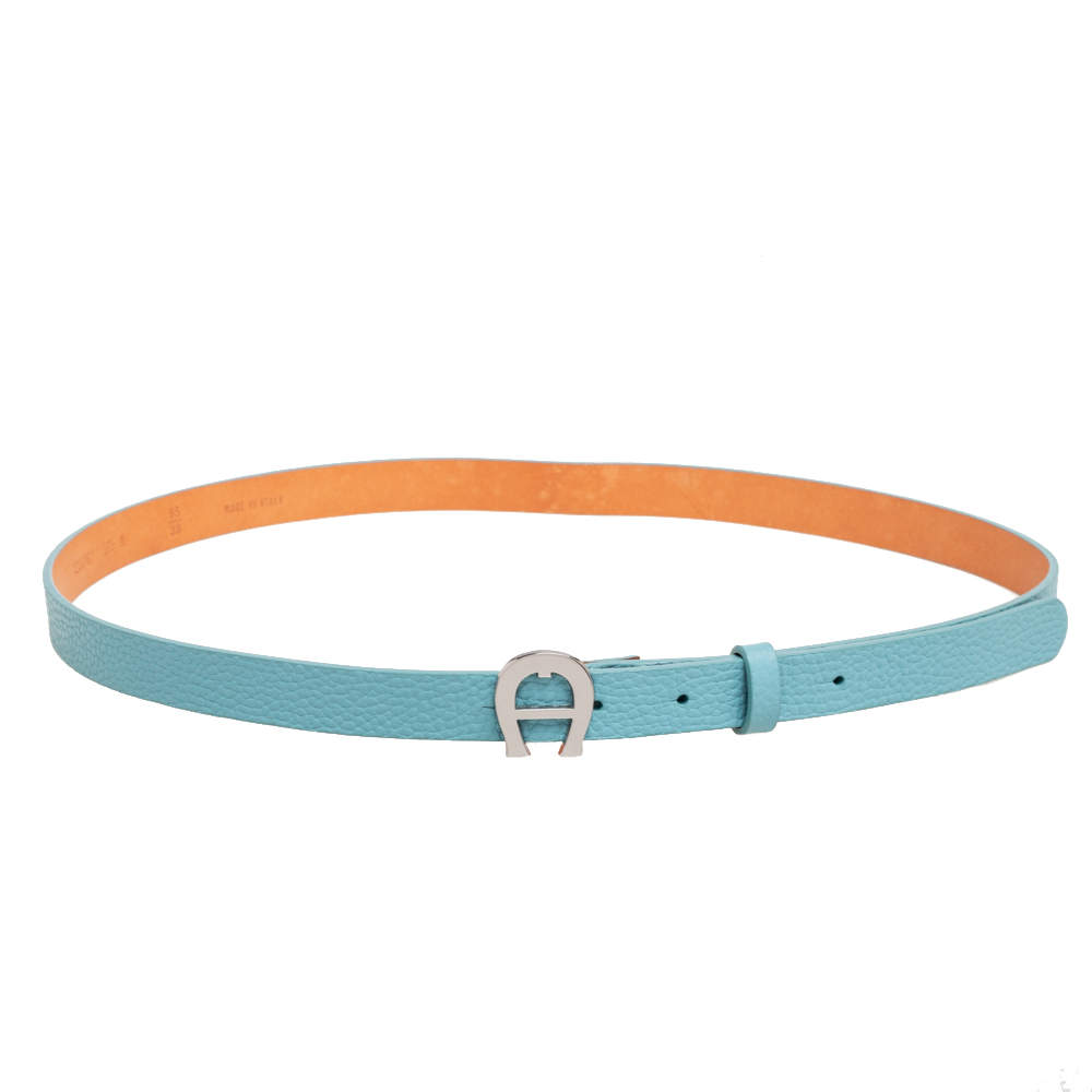 Pre Owned Aigner Turquoise Green Grained Leather Palermo Belt 95CM