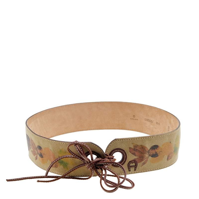 Pre Owned Aigner Beige Printed Suede Waist Wide Belt 85CM