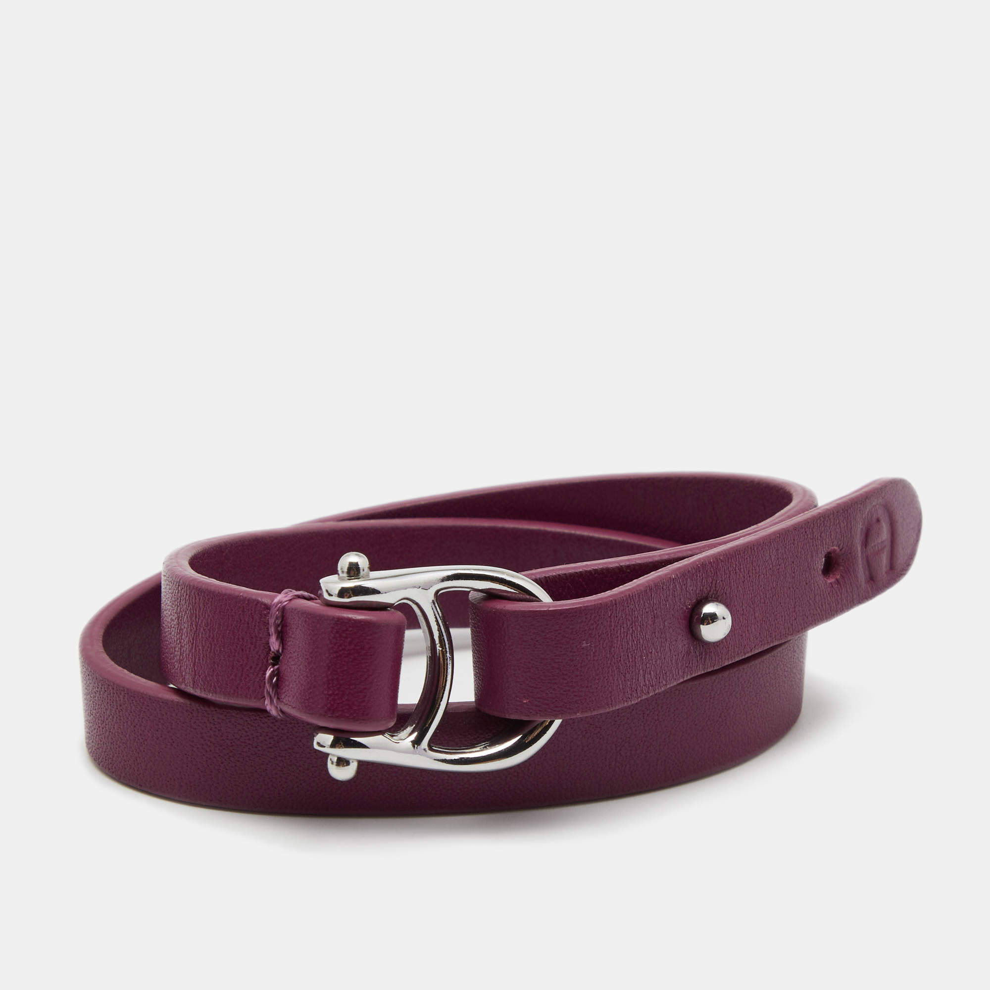 Pre Owned Aigner Purple Leather Double Tour Logo Bracelet