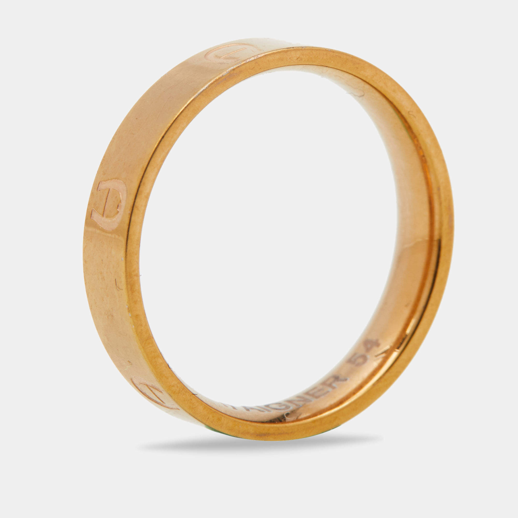 Pre Owned Aigner Gold Tone Logo Narrow Band Ring Size EU 54