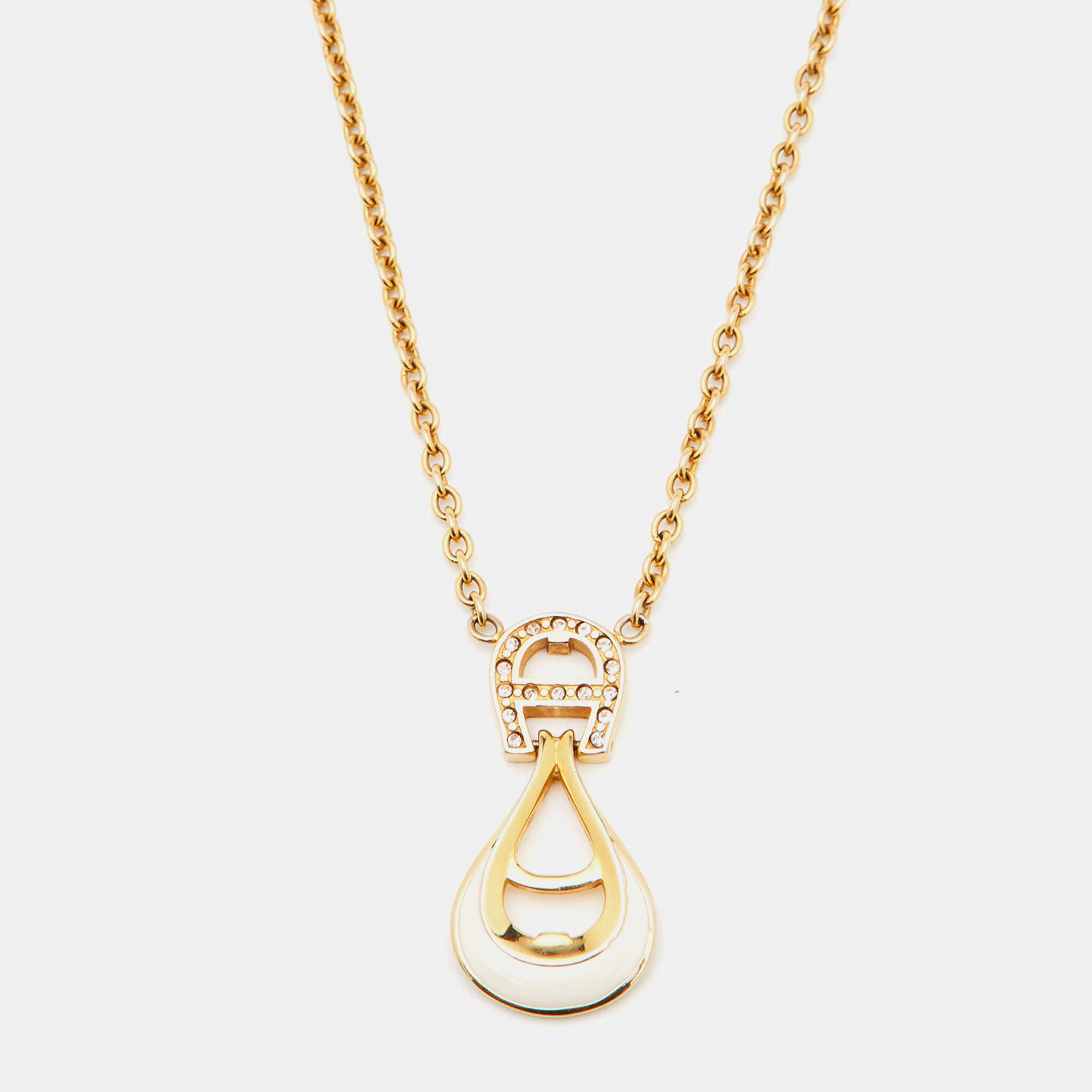 Pre Owned Aigner Crystal Enamel Gold Tone Pendant Necklace