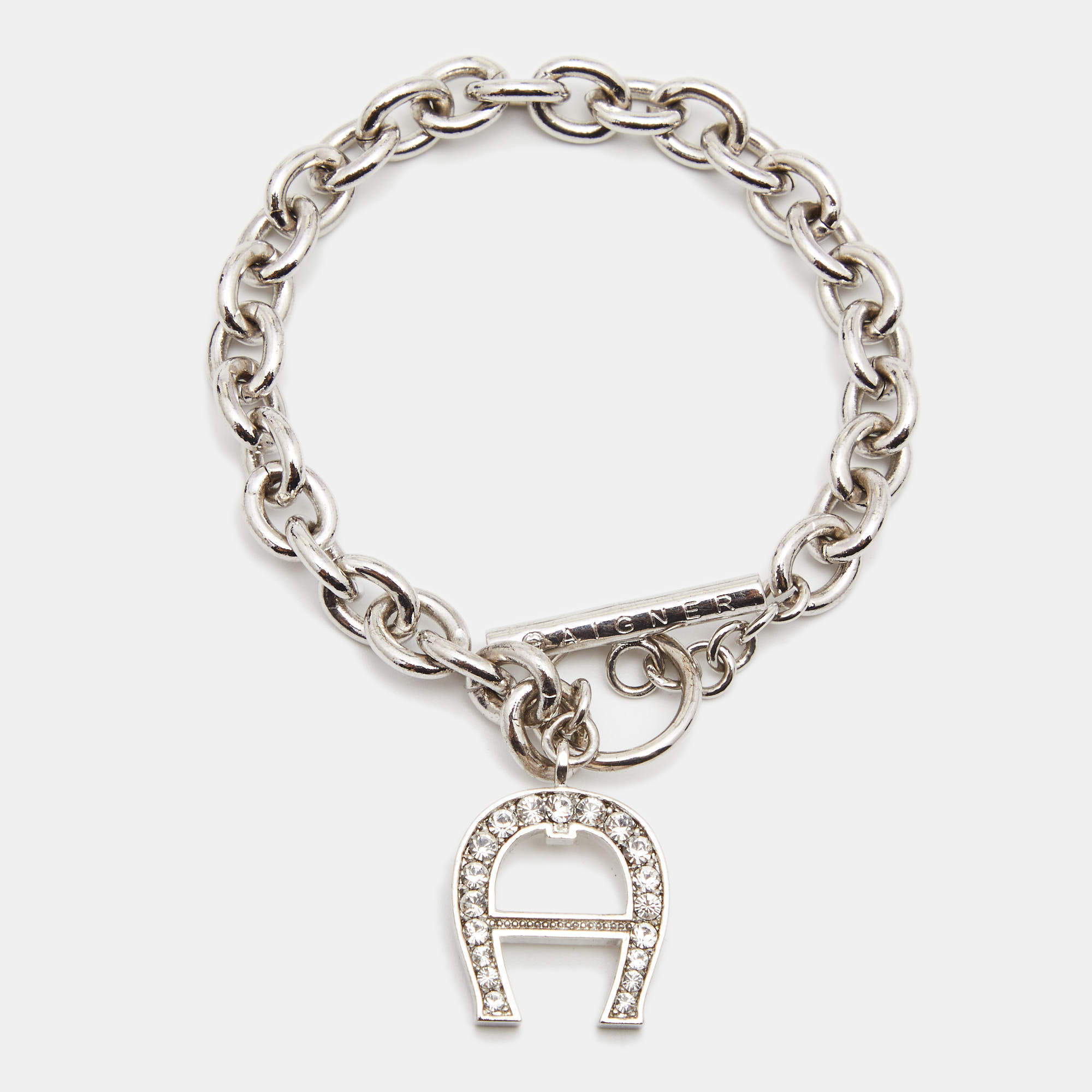 Pre Owned Aigner Crystals SIlver Tone Charm Bracelet