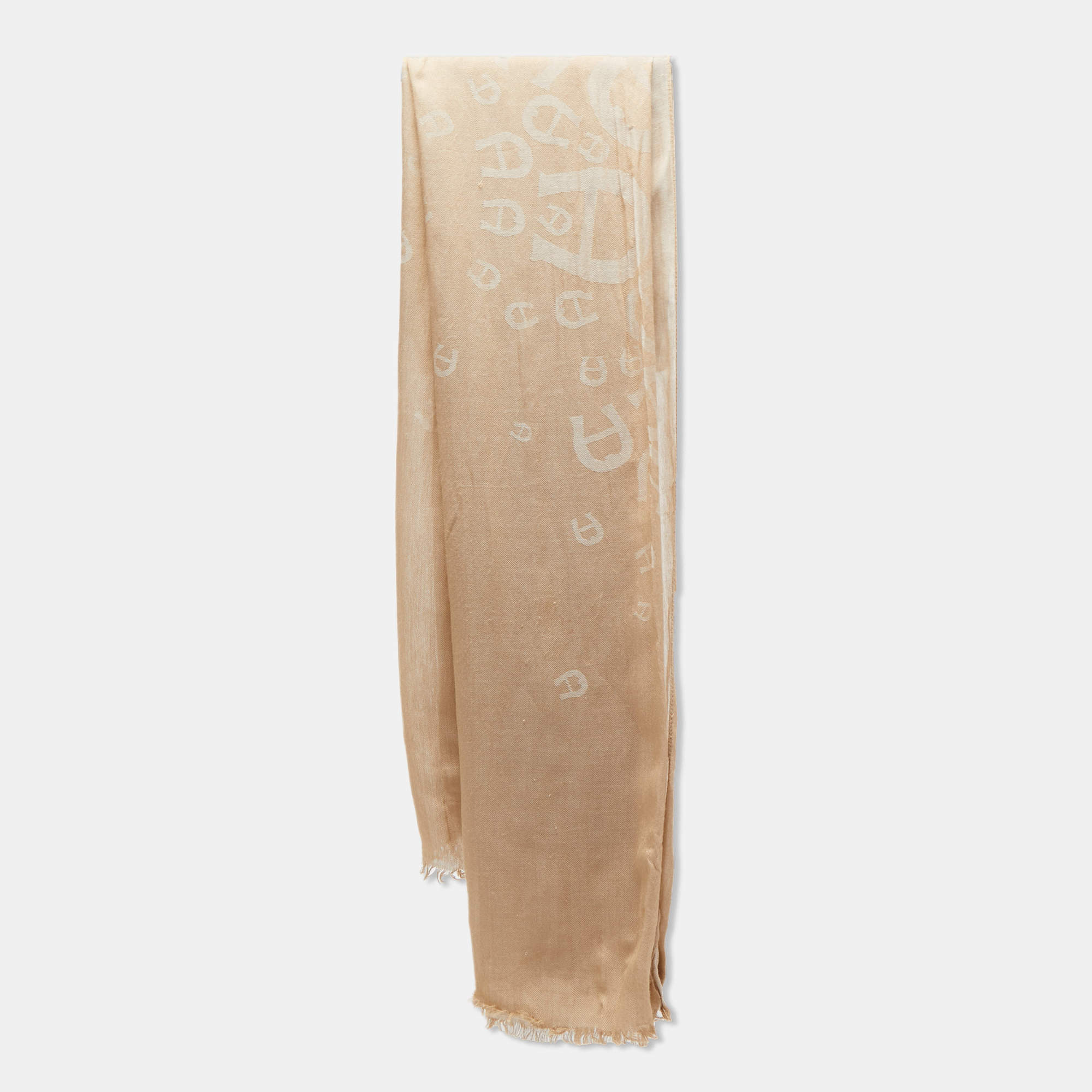 Aigner Beige Logo Pattern Cotton Blend Shawl